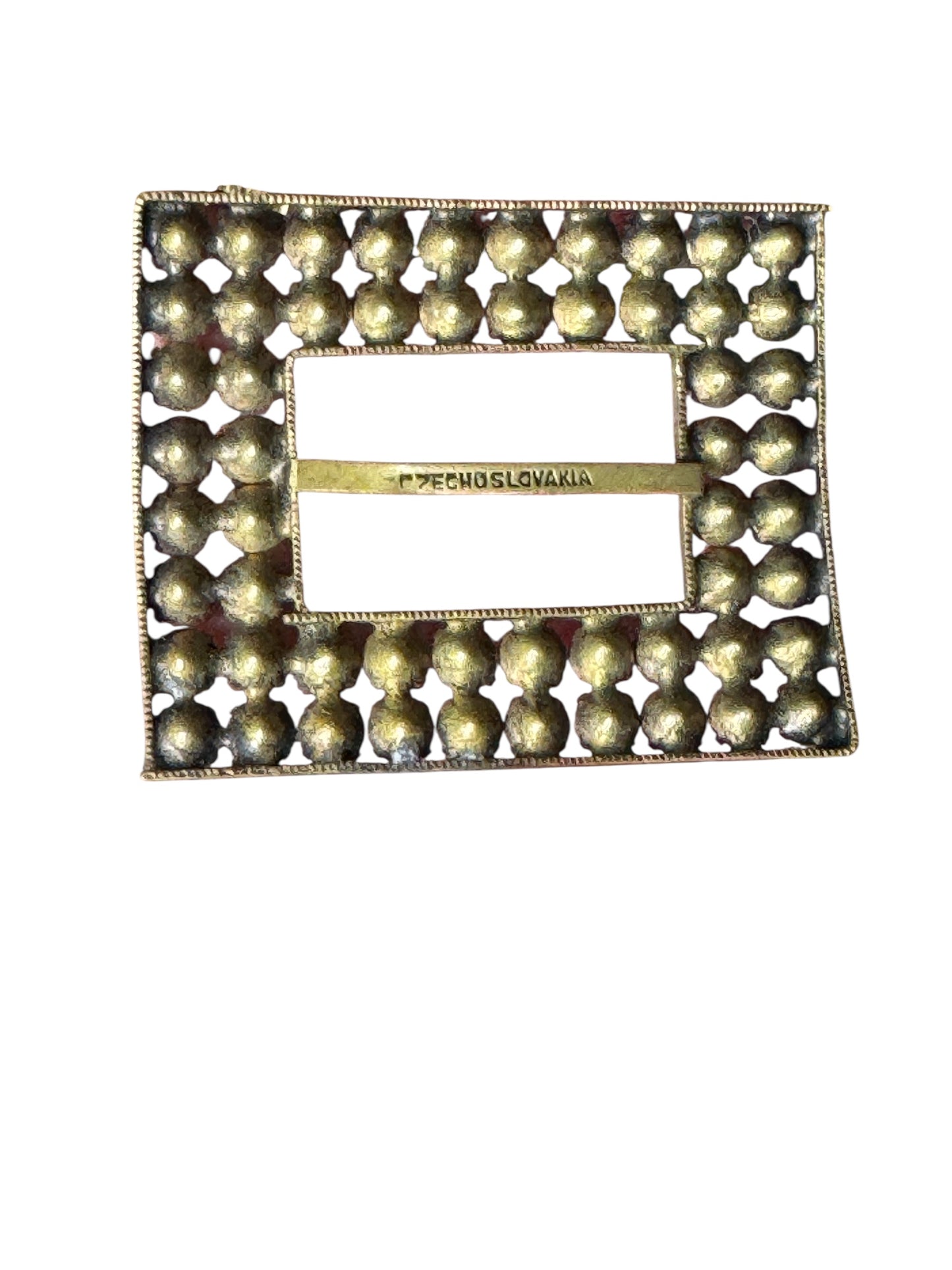 Antique Czechoslovakian Paste Rhinestone Belt Buckle – Brass Frame