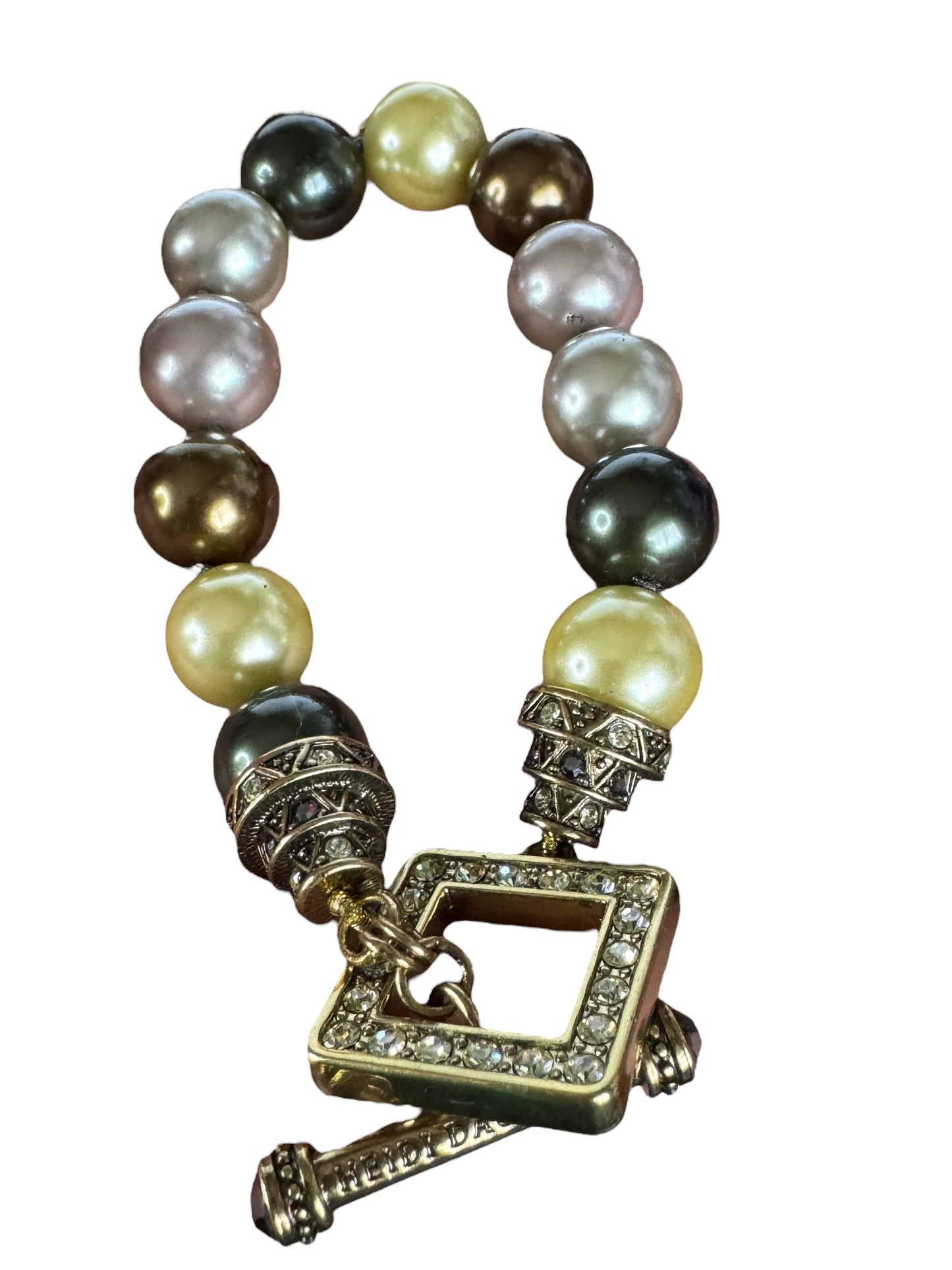 Heidi Daus Signed Pearl and Crystal Statement Jewelry Set – Necklace, Bracelet, Earrings, Ring