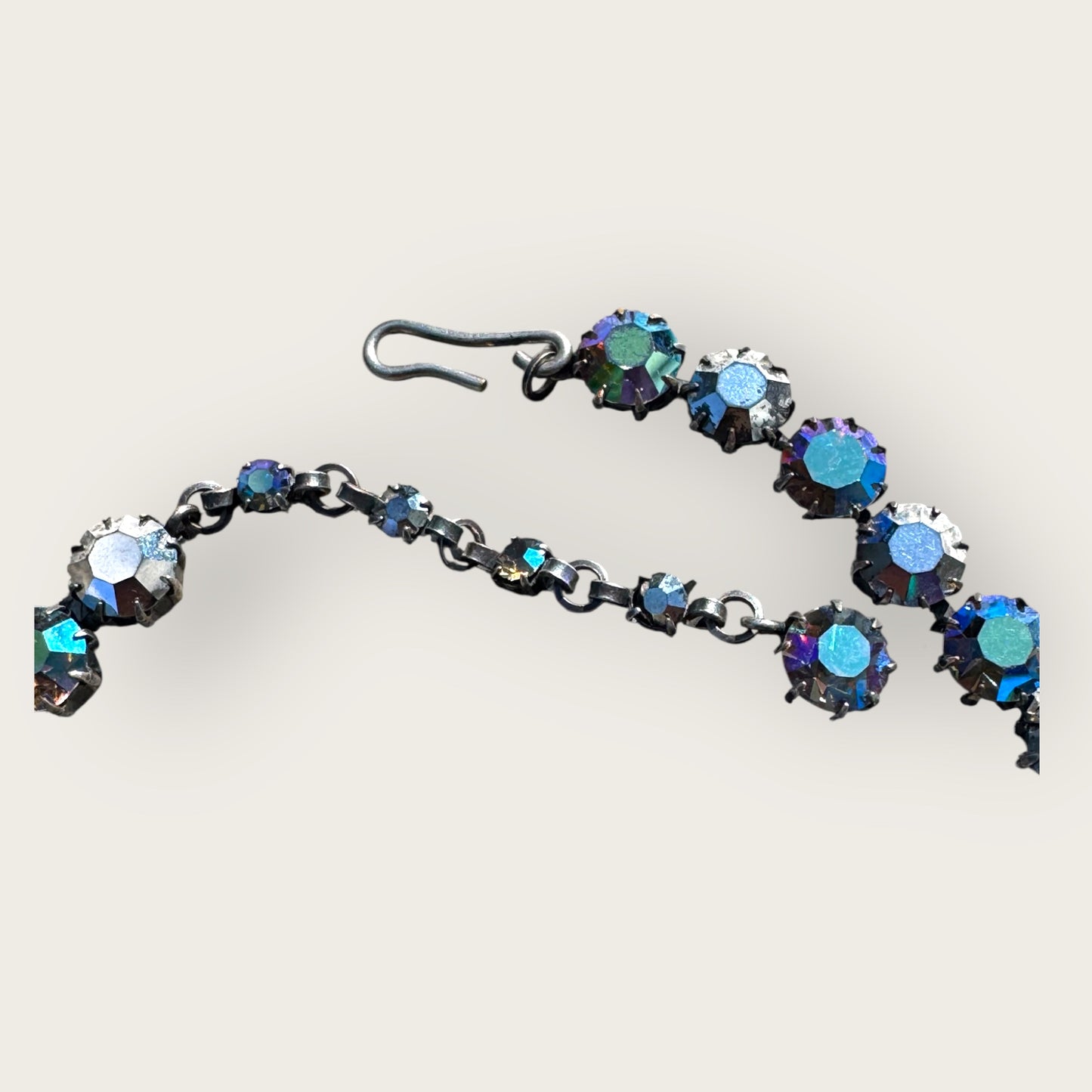 Vintage Made in Austria Hematite Aurora Borealis Crystal Choker Necklace