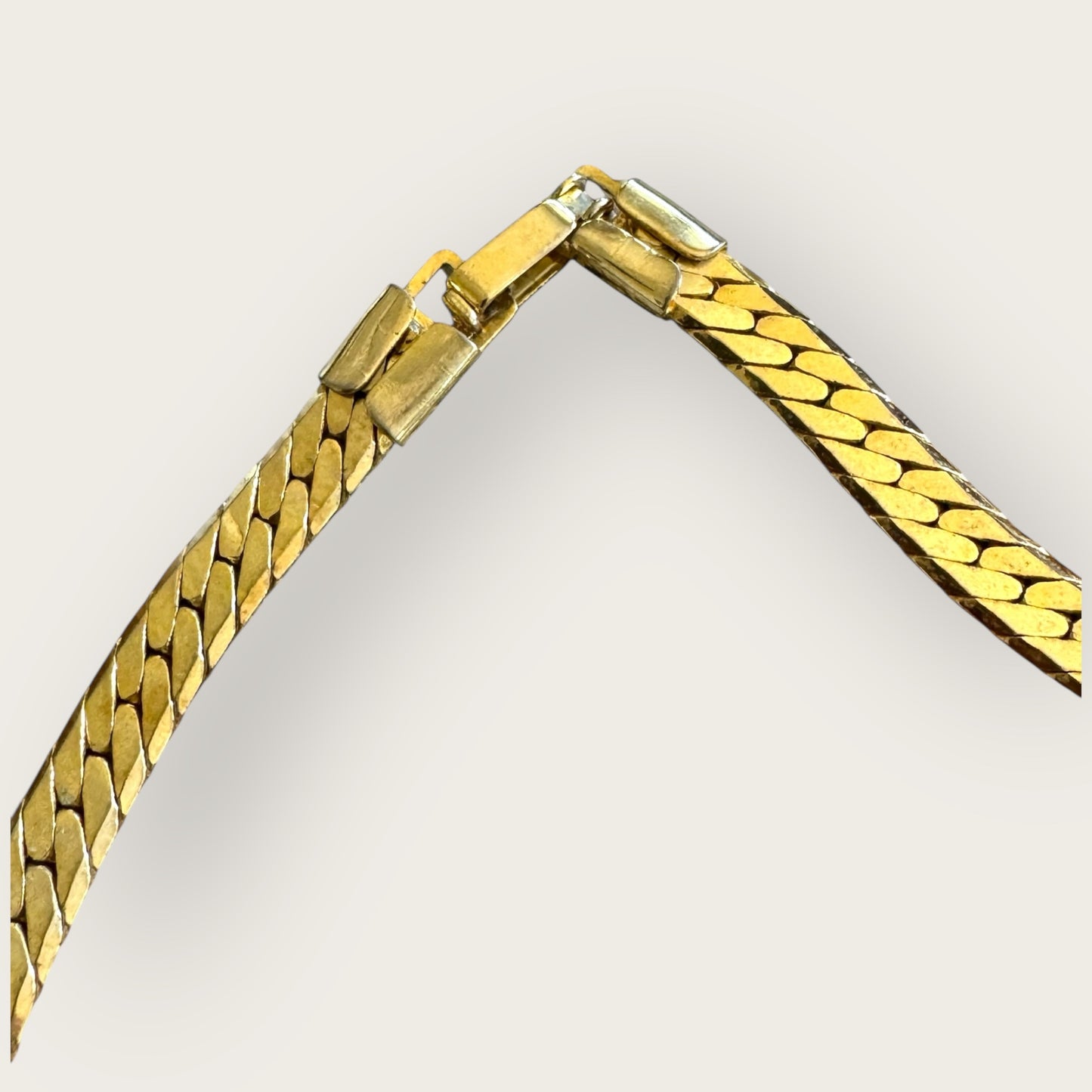 Vintage Geometric Enamel Collar Necklace with Gold Tone Herringbone Chain