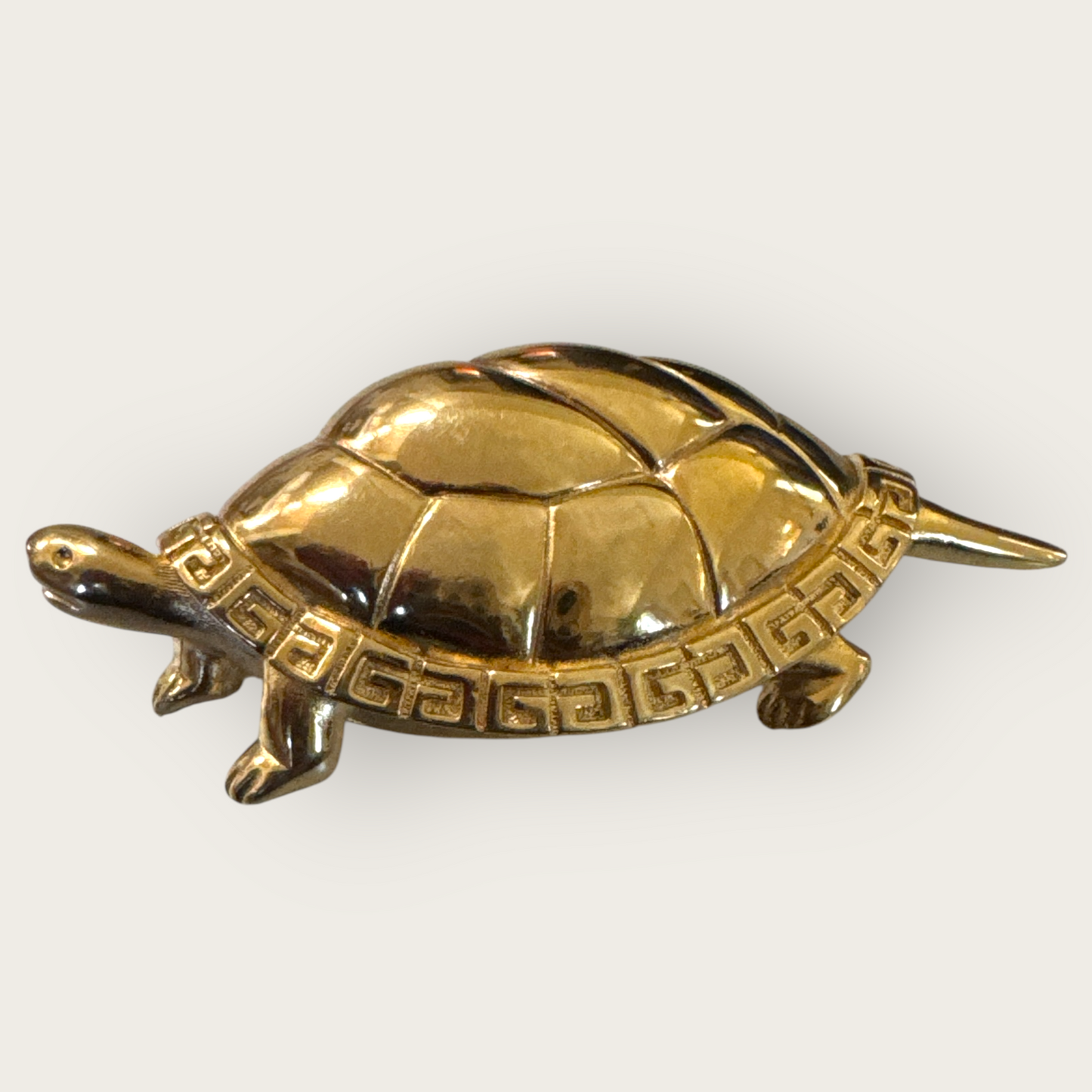 Vintage Givenchy Couture Gold-Tone Turtle Brooch with Greek Key Shell – Signed Statement Pin