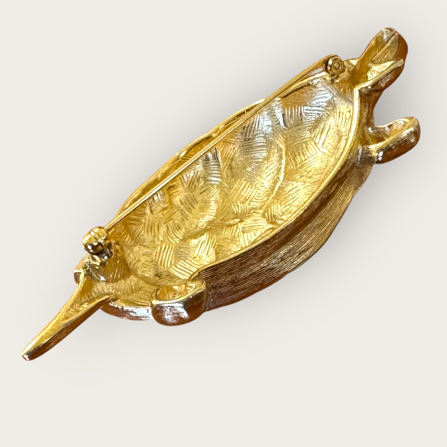 Vintage Givenchy Couture Gold-Tone Turtle Brooch with Greek Key Shell – Signed Statement Pin