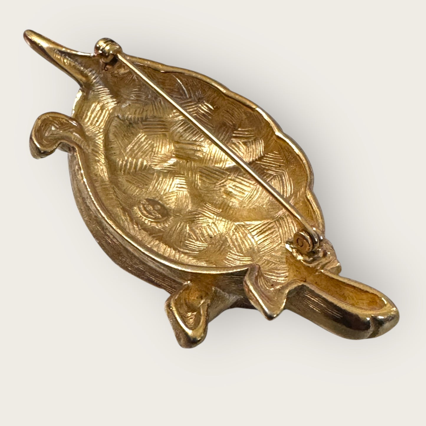 Vintage Givenchy Couture Gold-Tone Turtle Brooch with Greek Key Shell – Signed Statement Pin