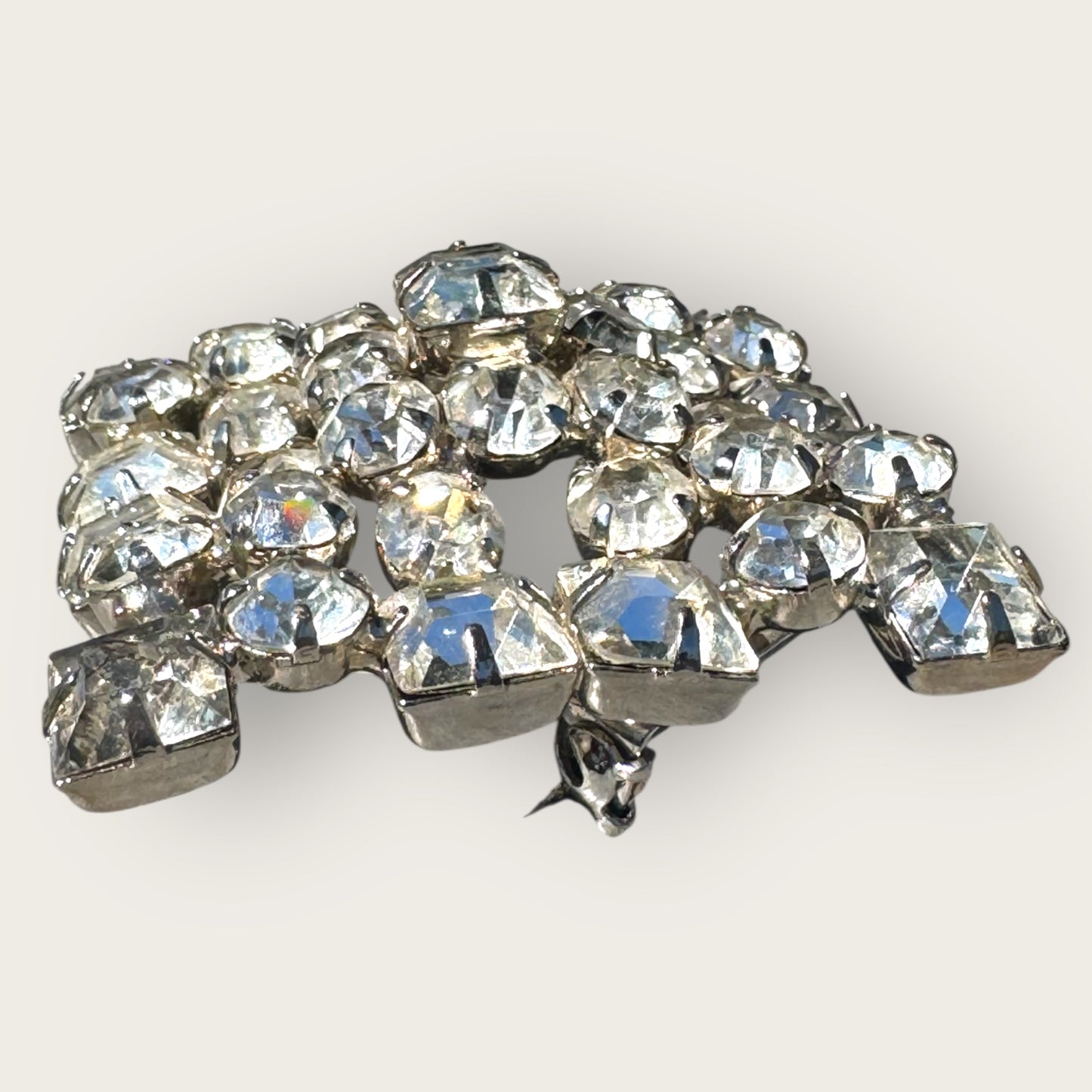 Vintage Mid-Century Domed Square Rhinestone Brooch – Heavy Sparkling 2-Inch Statement Pin