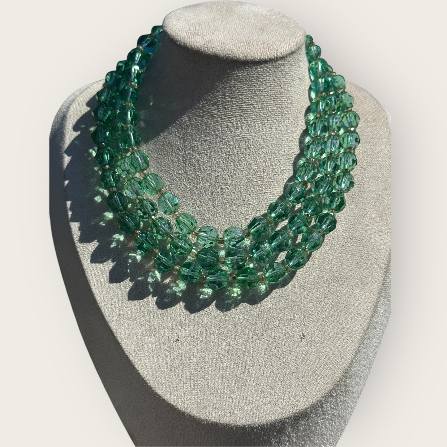 Vintage Marvella Green Crystal Bead Multi-Strand Necklace