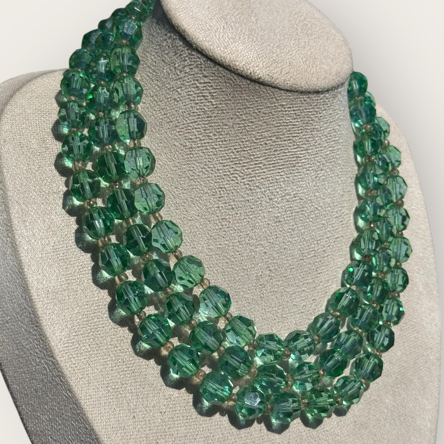 Vintage Marvella Green Crystal Bead Multi-Strand Necklace