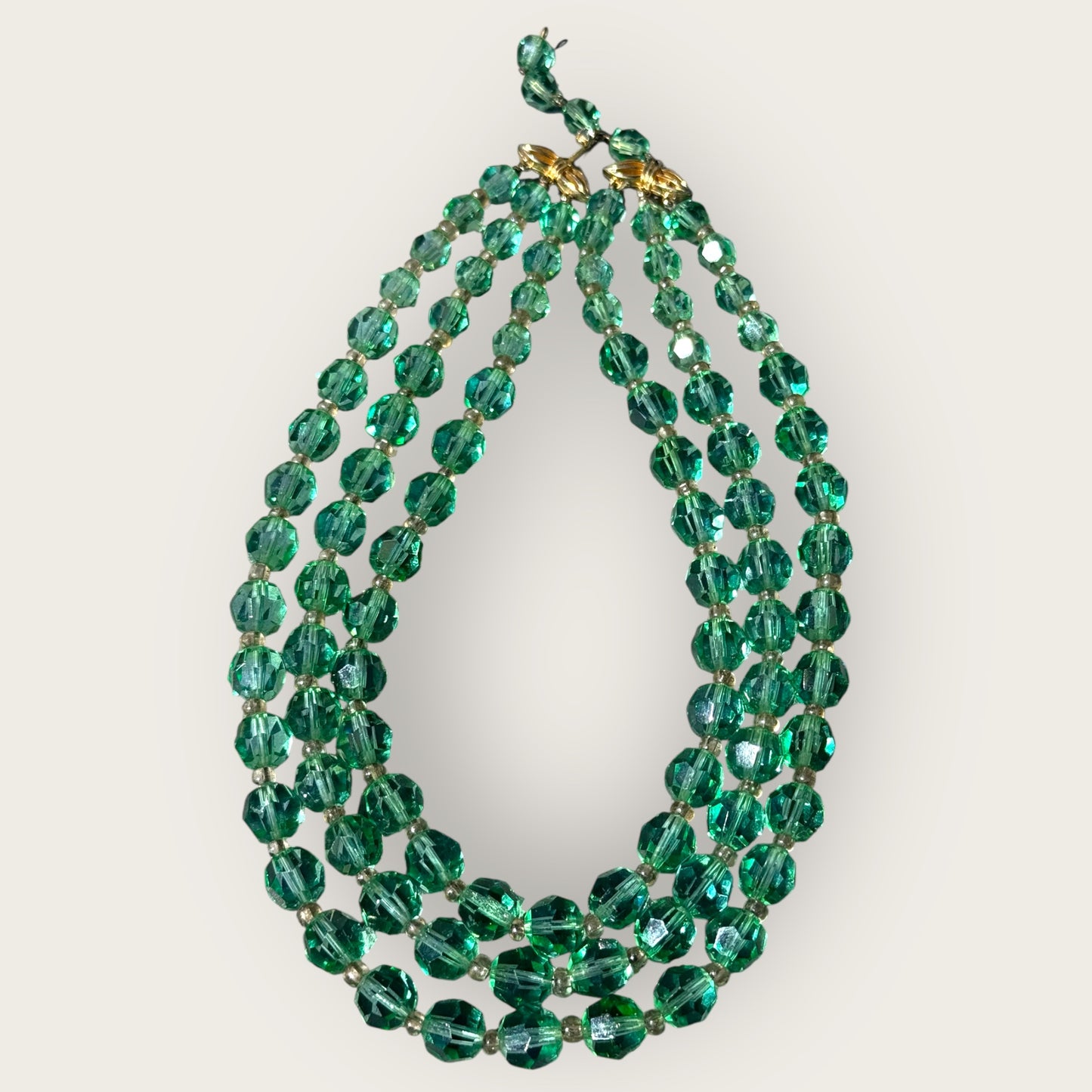Vintage Marvella Green Crystal Bead Multi-Strand Necklace