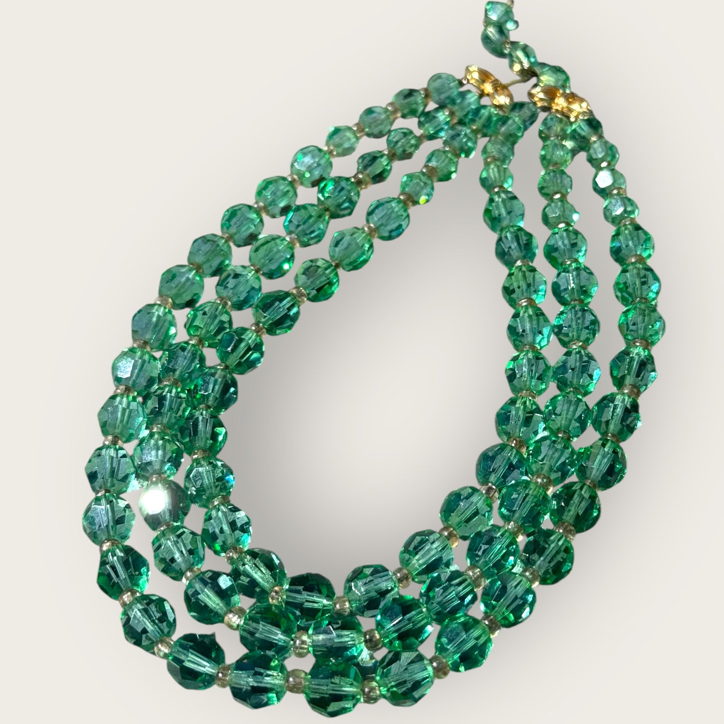 Vintage Marvella Green Crystal Bead Multi-Strand Necklace