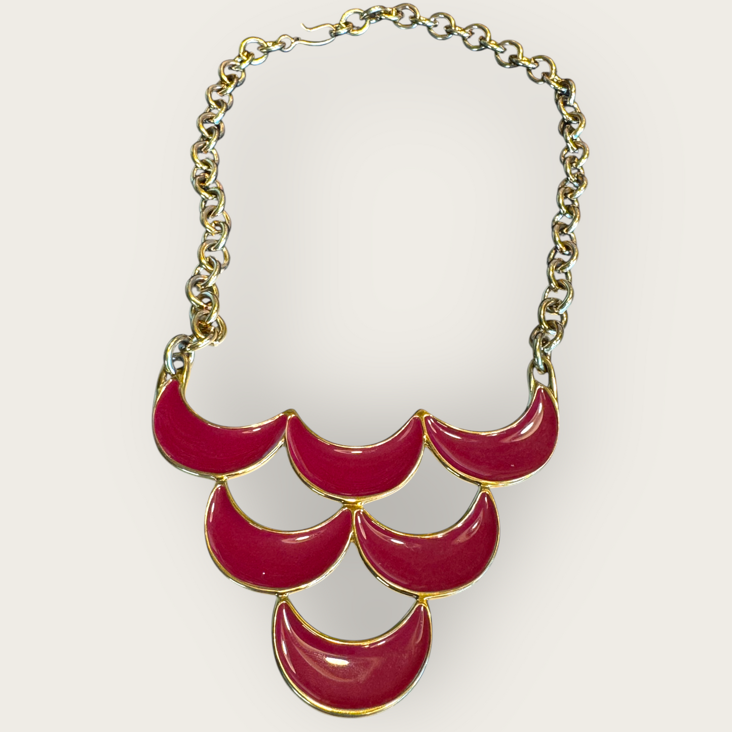 Vintage Monet Red Enamel Statement Necklace, 1980s–1990s Signed