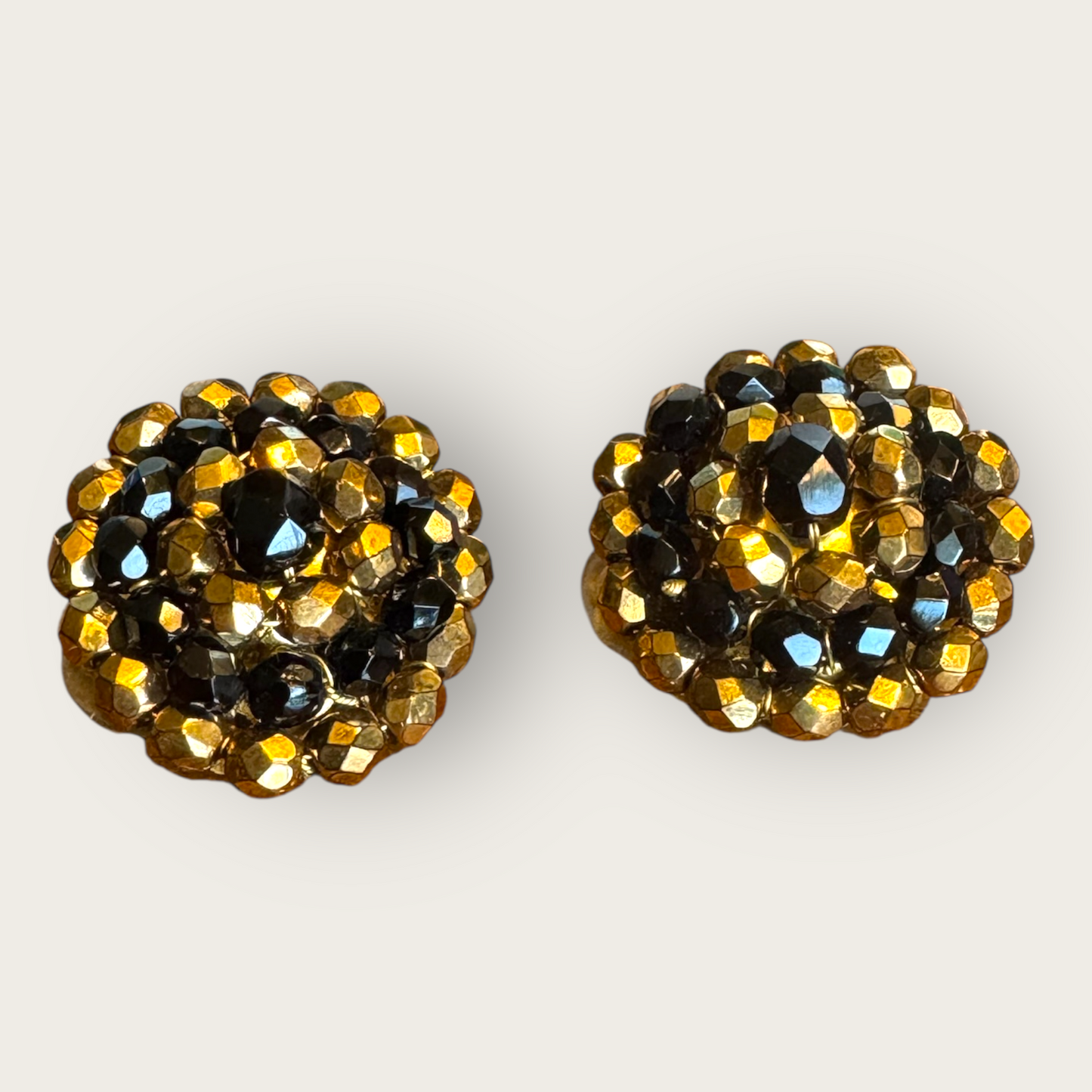 Signed Miriam Haskell Black & Gold Glass Bead Set | 1950s Demi-Parure | Private Collection