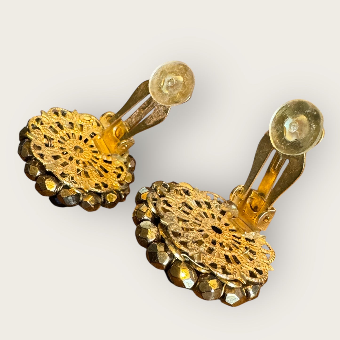 Signed Miriam Haskell Black & Gold Glass Bead Set | 1950s Demi-Parure | Private Collection