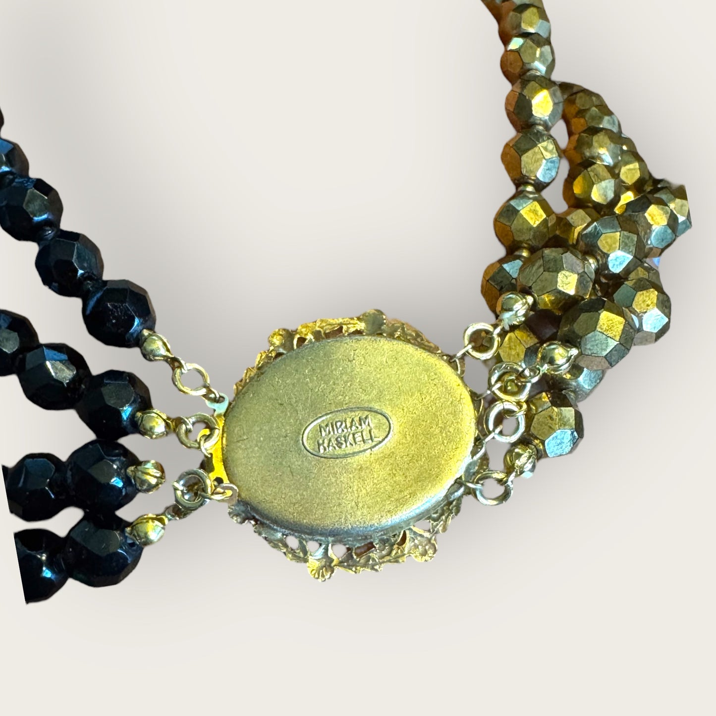Signed Miriam Haskell Black & Gold Glass Bead Set | 1950s Demi-Parure | Private Collection