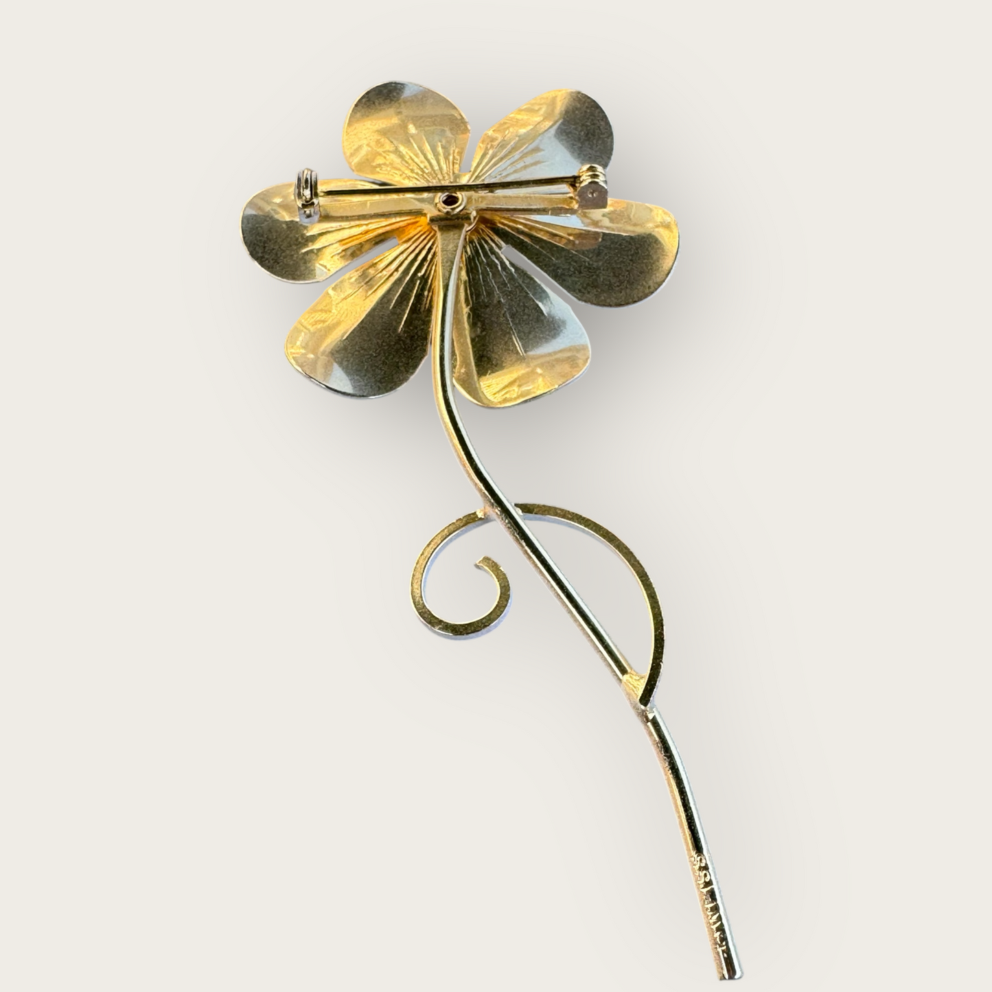 Vintage Signed Weiss 1950s–60s White Enamel Flower Brooch with Black Center – Large 4.25 Inch Metal Pin