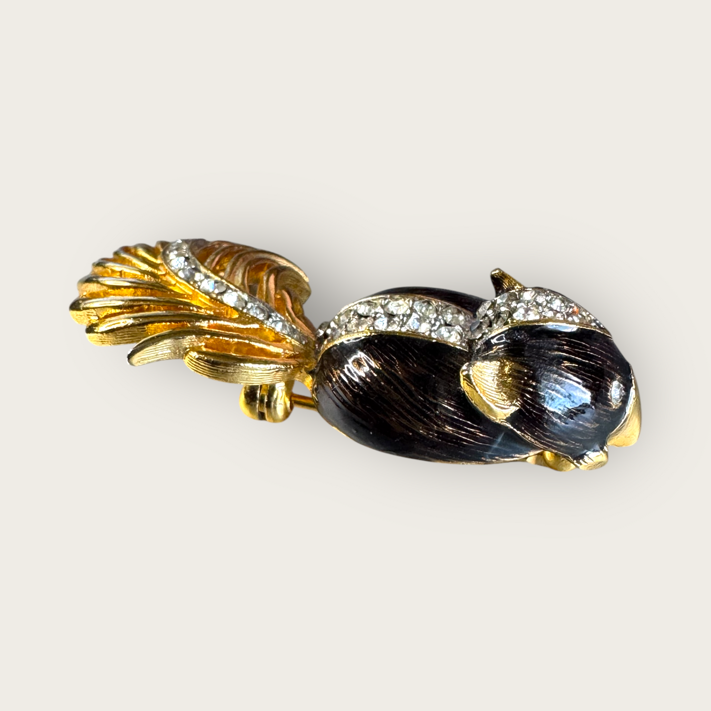 Vintage Signed Boucher Black Enamel Rhinestone Skunk Brooch