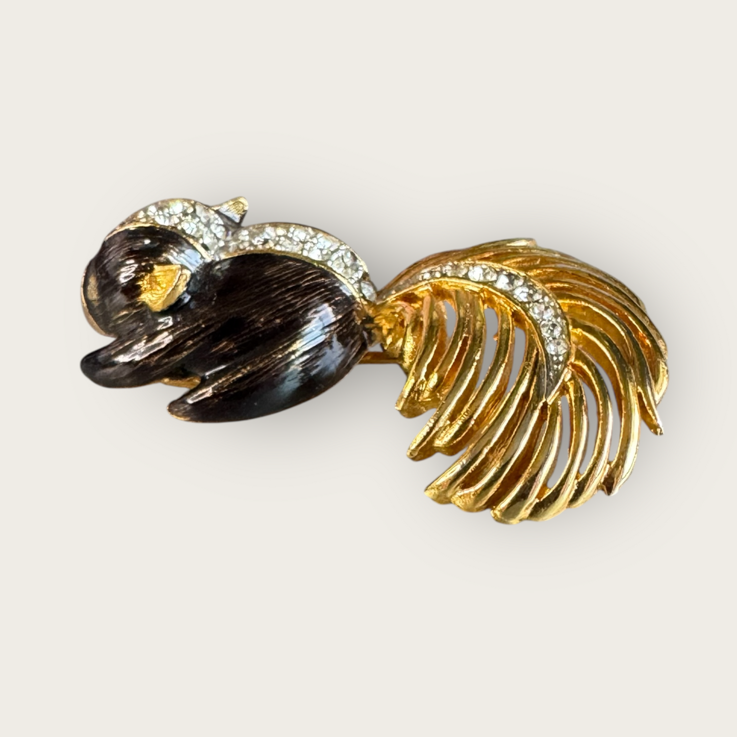 Vintage Signed Boucher Black Enamel Rhinestone Skunk Brooch