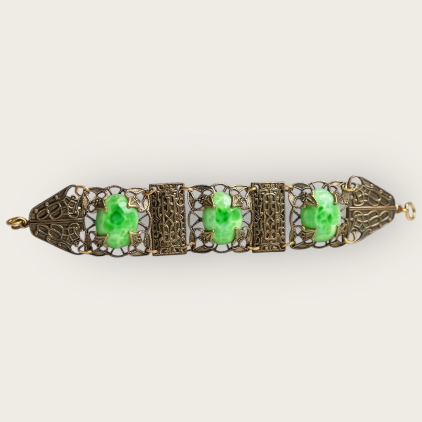 Vintage 1920s–1930s Chinese Export Peking Glass Filigree Panel Bracelet – Art Deco Era