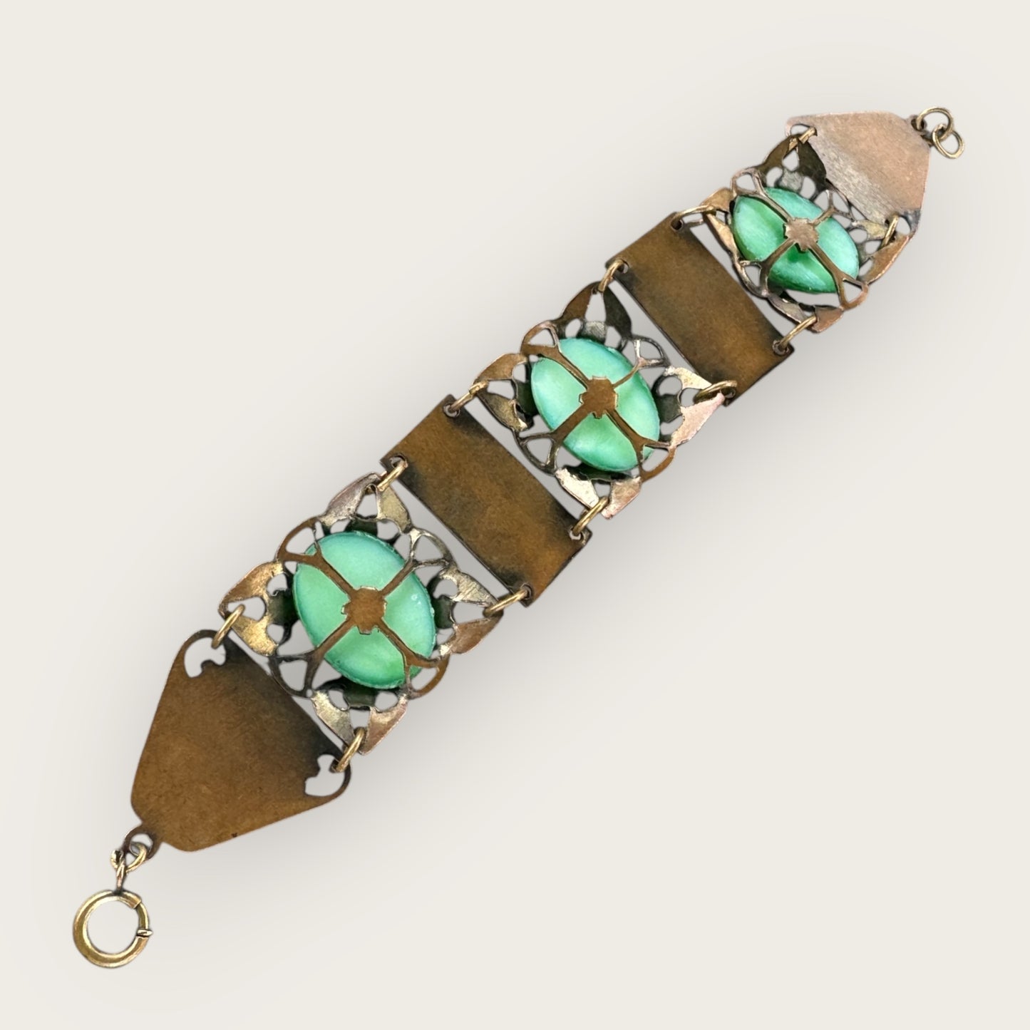 Vintage 1920s–1930s Chinese Export Peking Glass Filigree Panel Bracelet – Art Deco Era