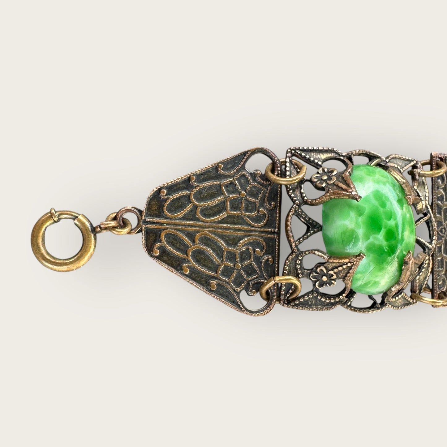 Vintage 1920s–1930s Chinese Export Peking Glass Filigree Panel Bracelet – Art Deco Era