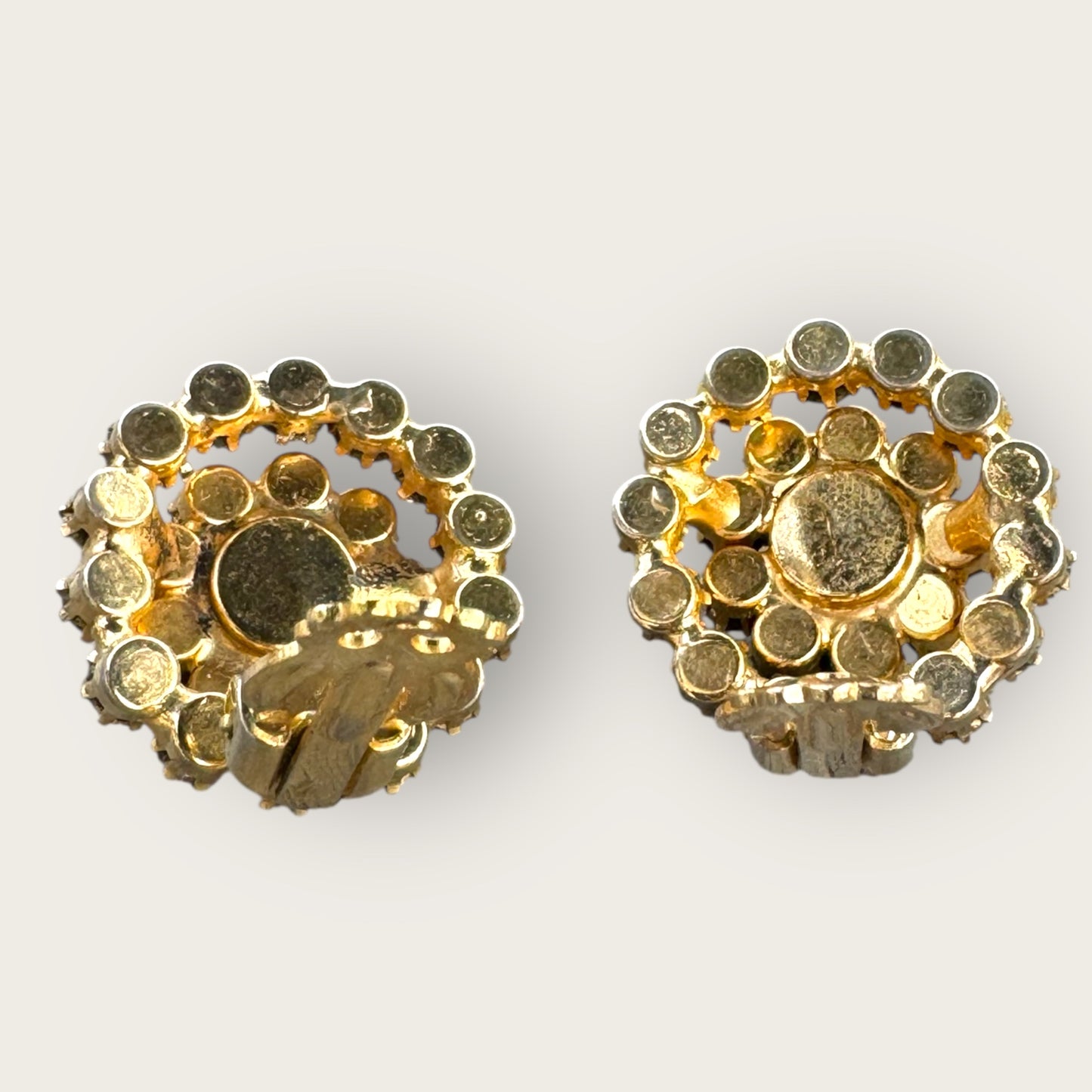 Vintage Aurora Borealis Rhinestone Clip-On Earrings – Gold Tone