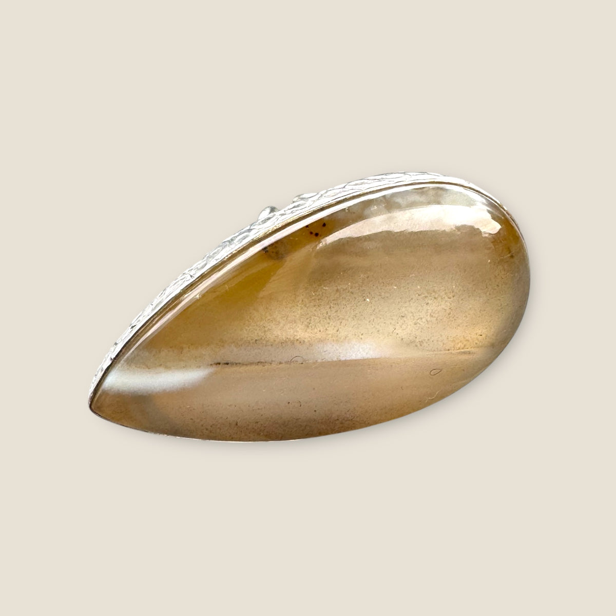 Vintage 925 Sterling Silver Hammered Adjustable Band Ring with Extra Large Smoky Quartz Cabochon – Artisan Statement Design