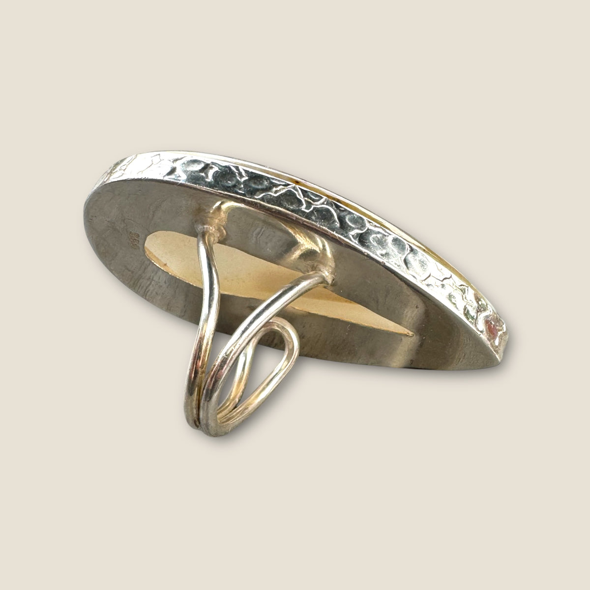 Vintage 925 Sterling Silver Hammered Adjustable Band Ring with Extra Large Smoky Quartz Cabochon – Artisan Statement Design