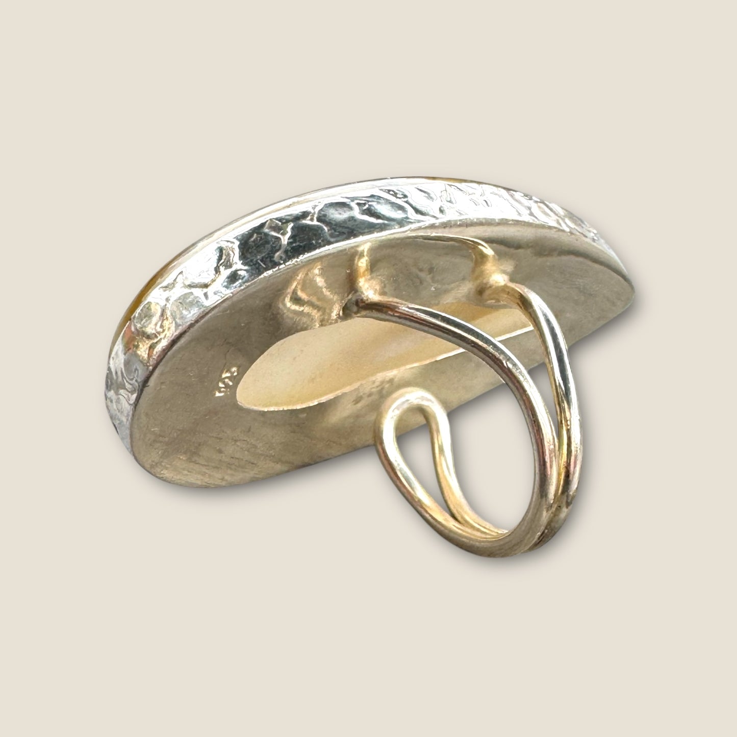 925 Sterling Silver Hammered Band Adjustable Quartz Statement Ring – Extra Large Artisan Design