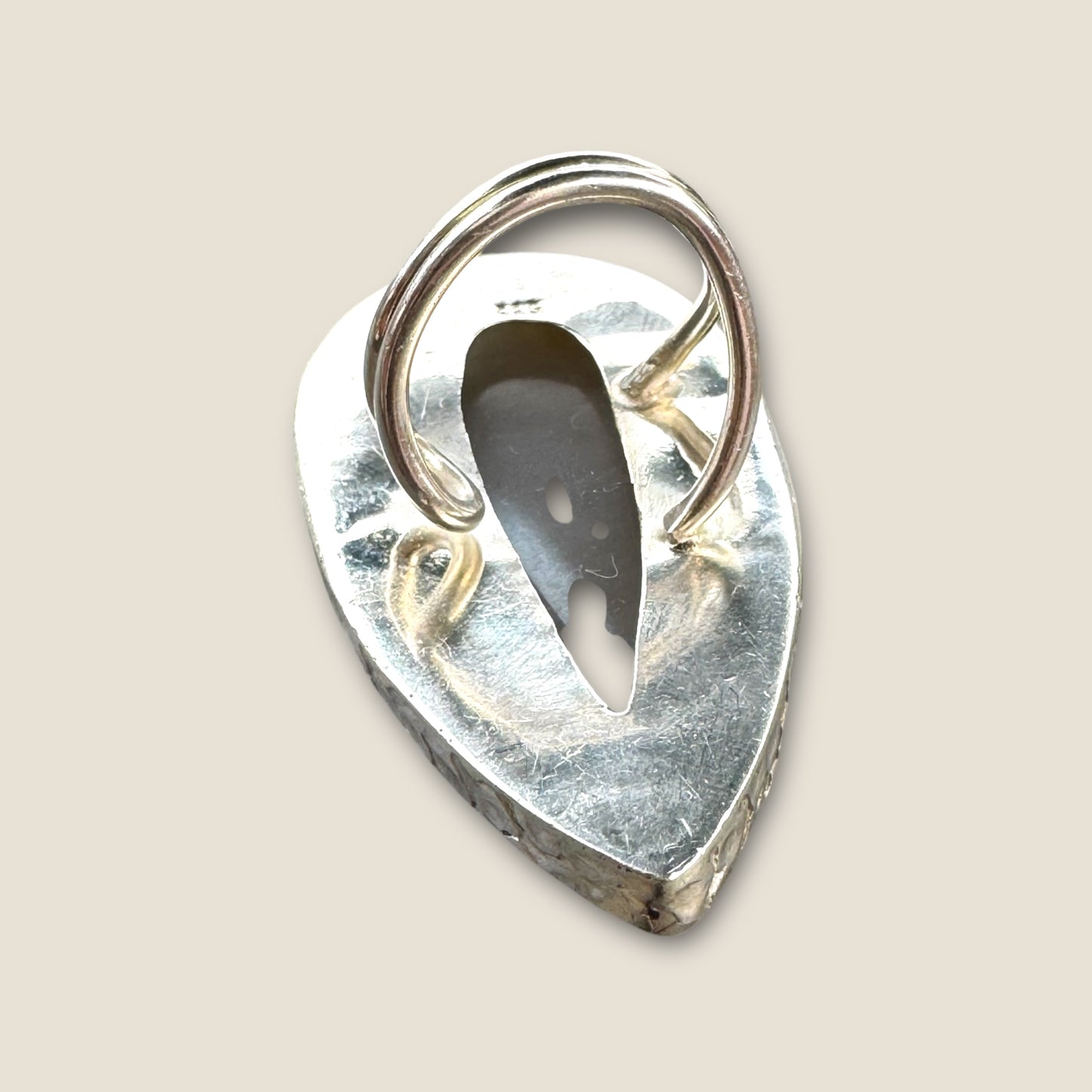 Vintage 925 Sterling Silver Hammered Adjustable Band Ring with Extra Large Smoky Quartz Cabochon – Artisan Statement Design