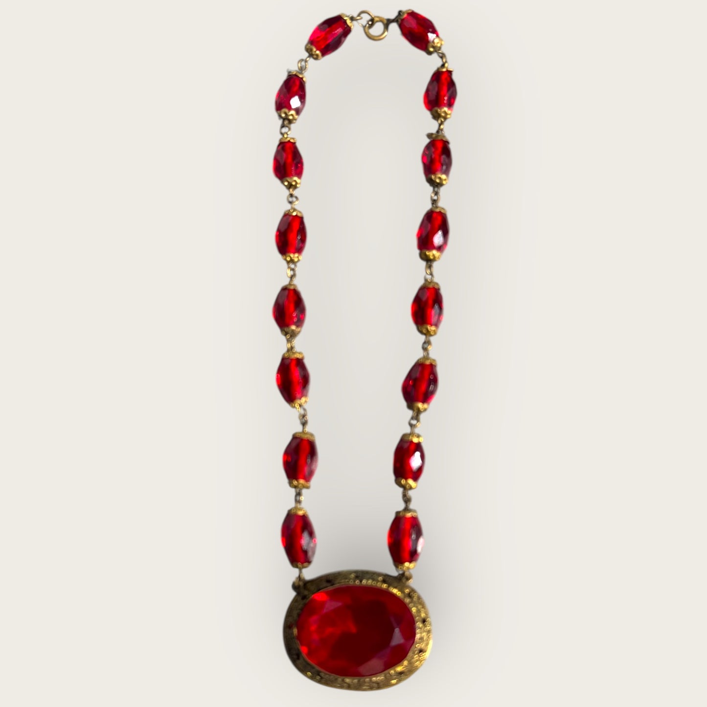 Antique Czech Red Glass Filigree Choker Necklace – Czechoslovakia Vintage Jewelry