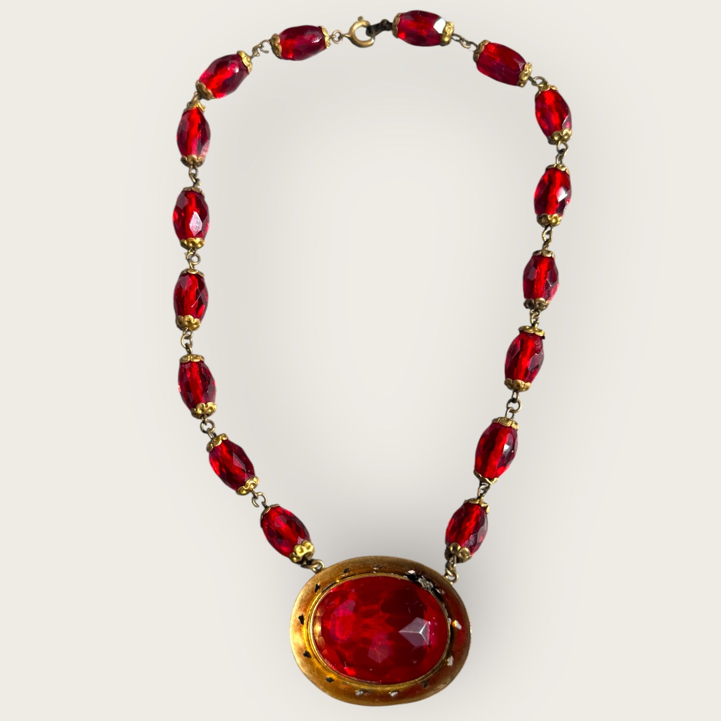 Antique Czech Red Glass Filigree Choker Necklace – Czechoslovakia Vintage Jewelry