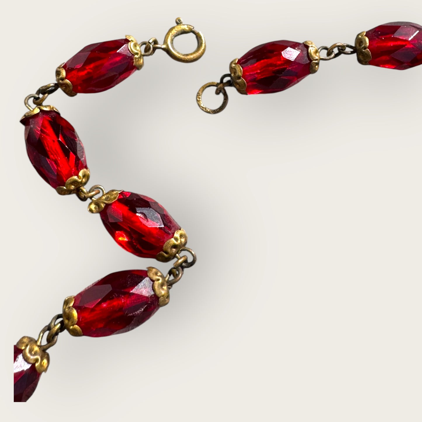 Antique Czech Red Glass Filigree Choker Necklace – Czechoslovakia Vintage Jewelry