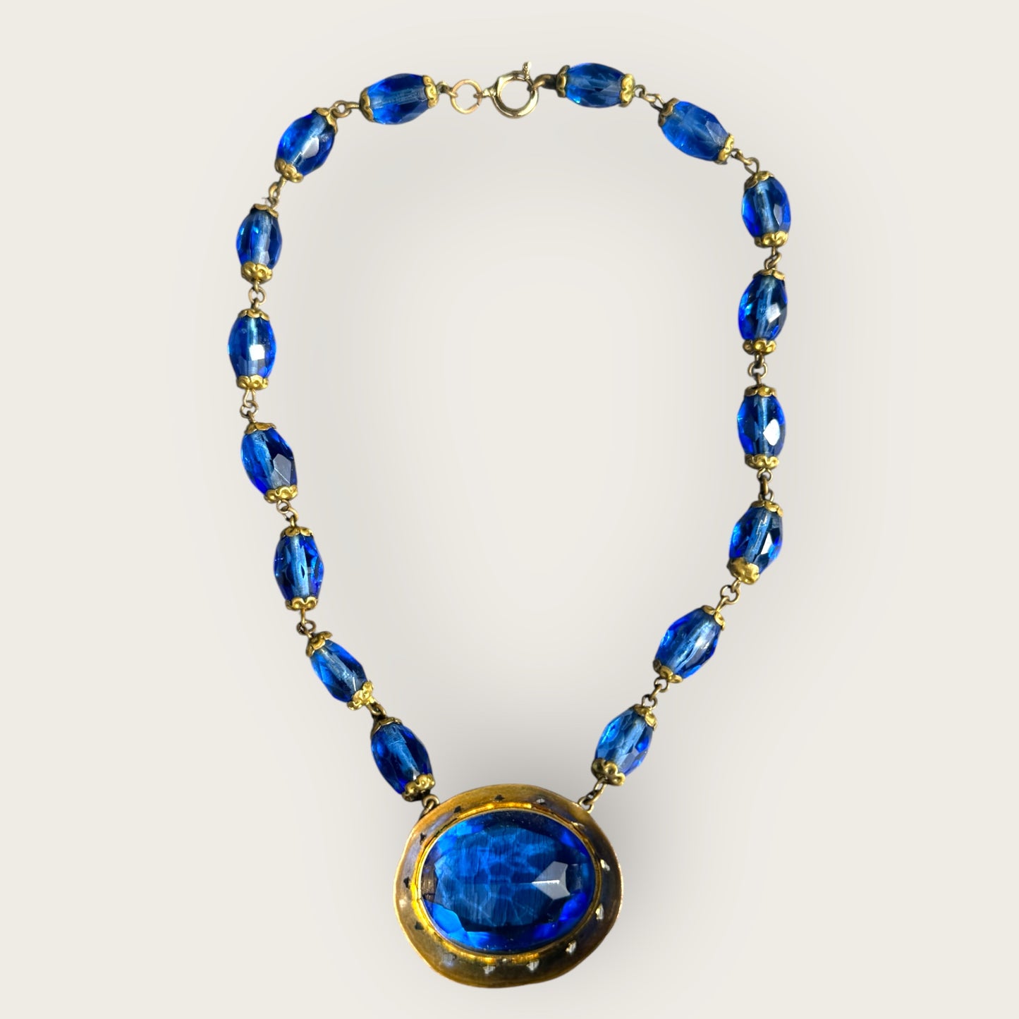 Antique Czech Blue Glass Filigree Choker Necklace – Czechoslovakia Vintage Jewelry