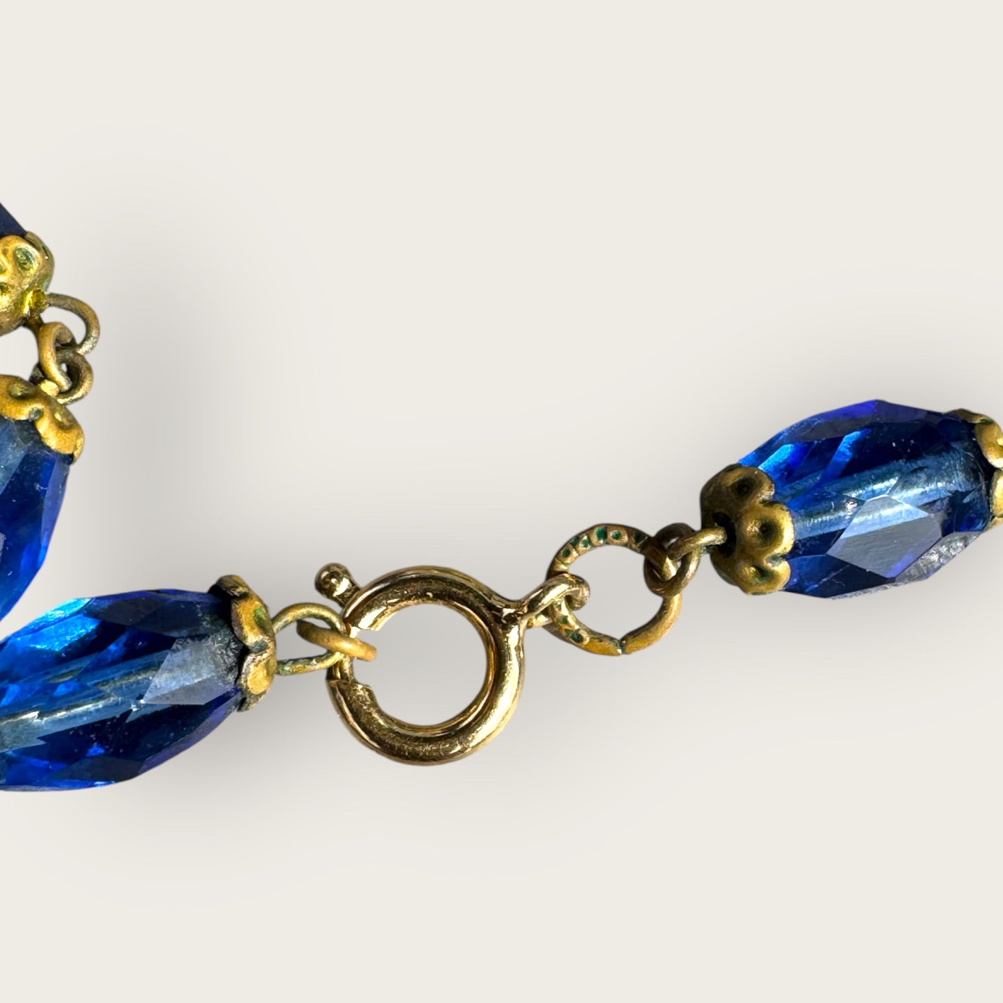 Antique Czech Blue Glass Filigree Choker Necklace – Czechoslovakia Vintage Jewelry
