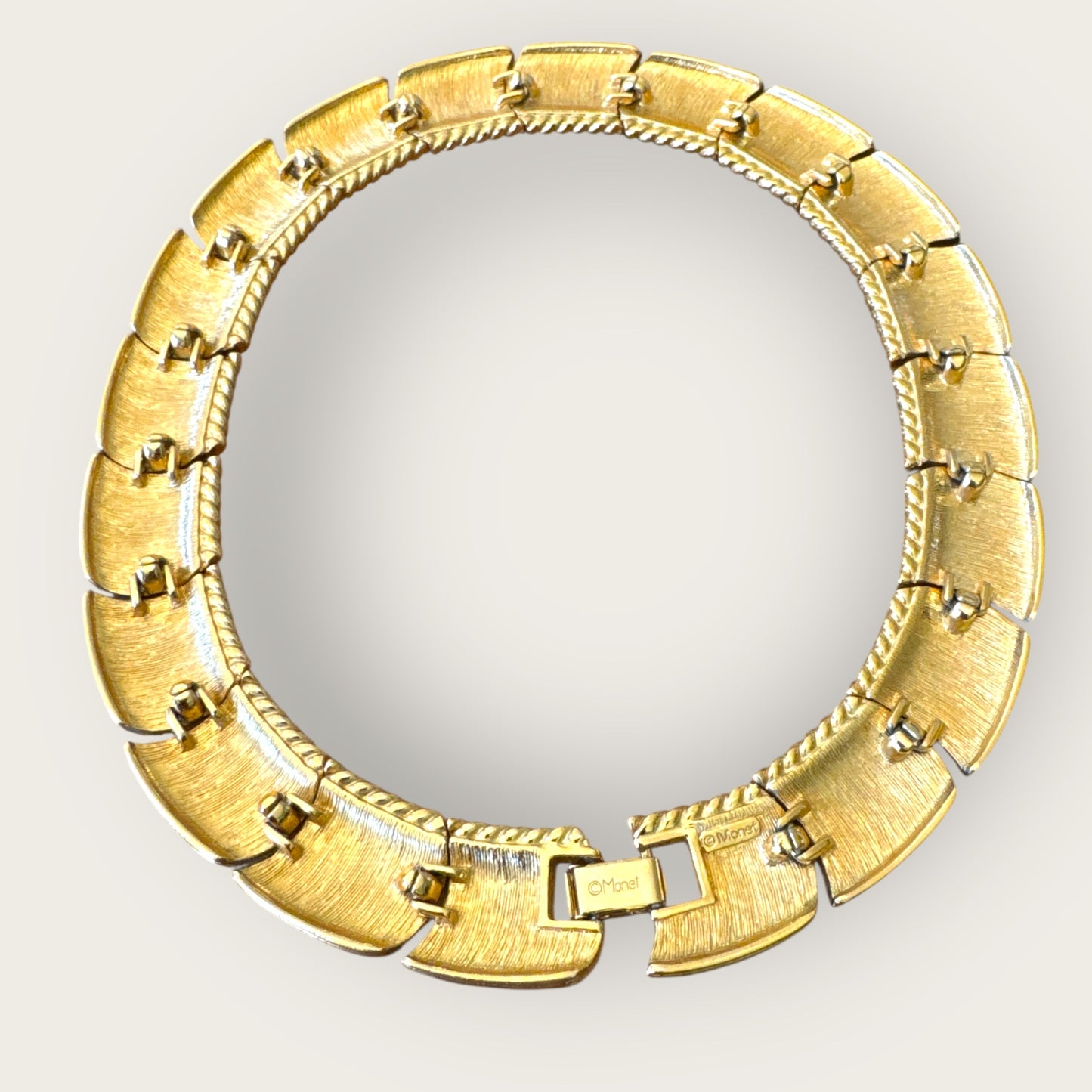 Vintage Monet Cream Enamel and Gold-Tone Articulated Collar Necklace – Signed Statement Choker