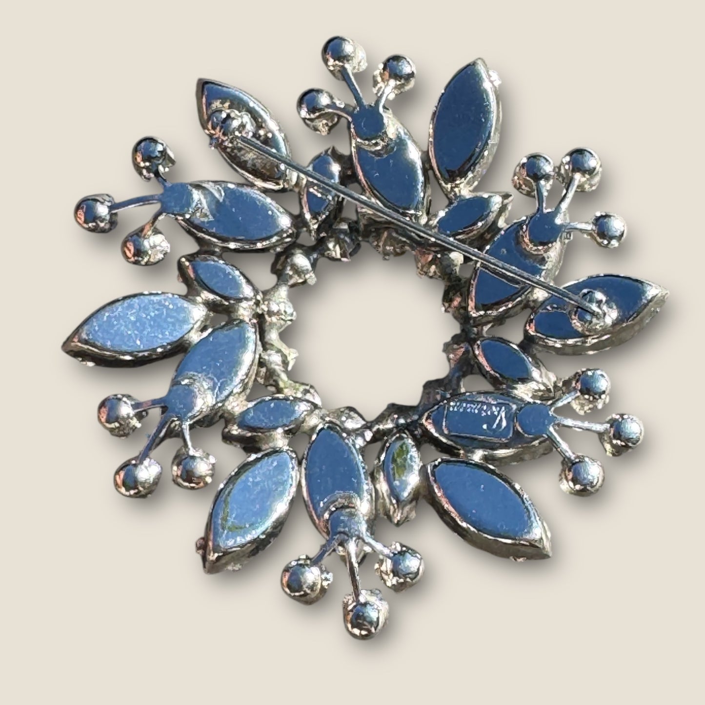 Vintage Signed Sherman Blue Aurora Borealis Rhinestone Wreath Brooch – Canadian Mid-Century Costume Jewelry