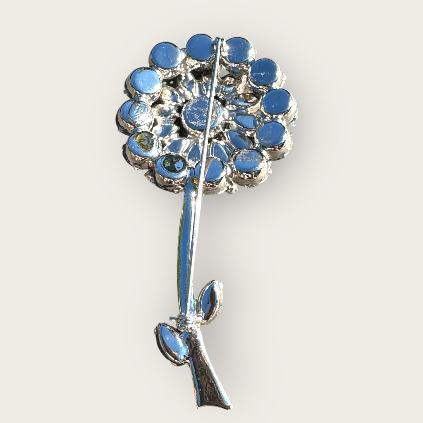 Vintage Signed Weiss Blue Aurora Borealis Rhinestone Flower Brooch