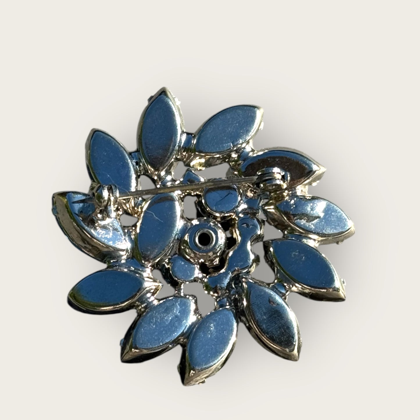 Vintage Verified Juliana Blue Rhinestone Brooch – Layered Navette & Round Stones
