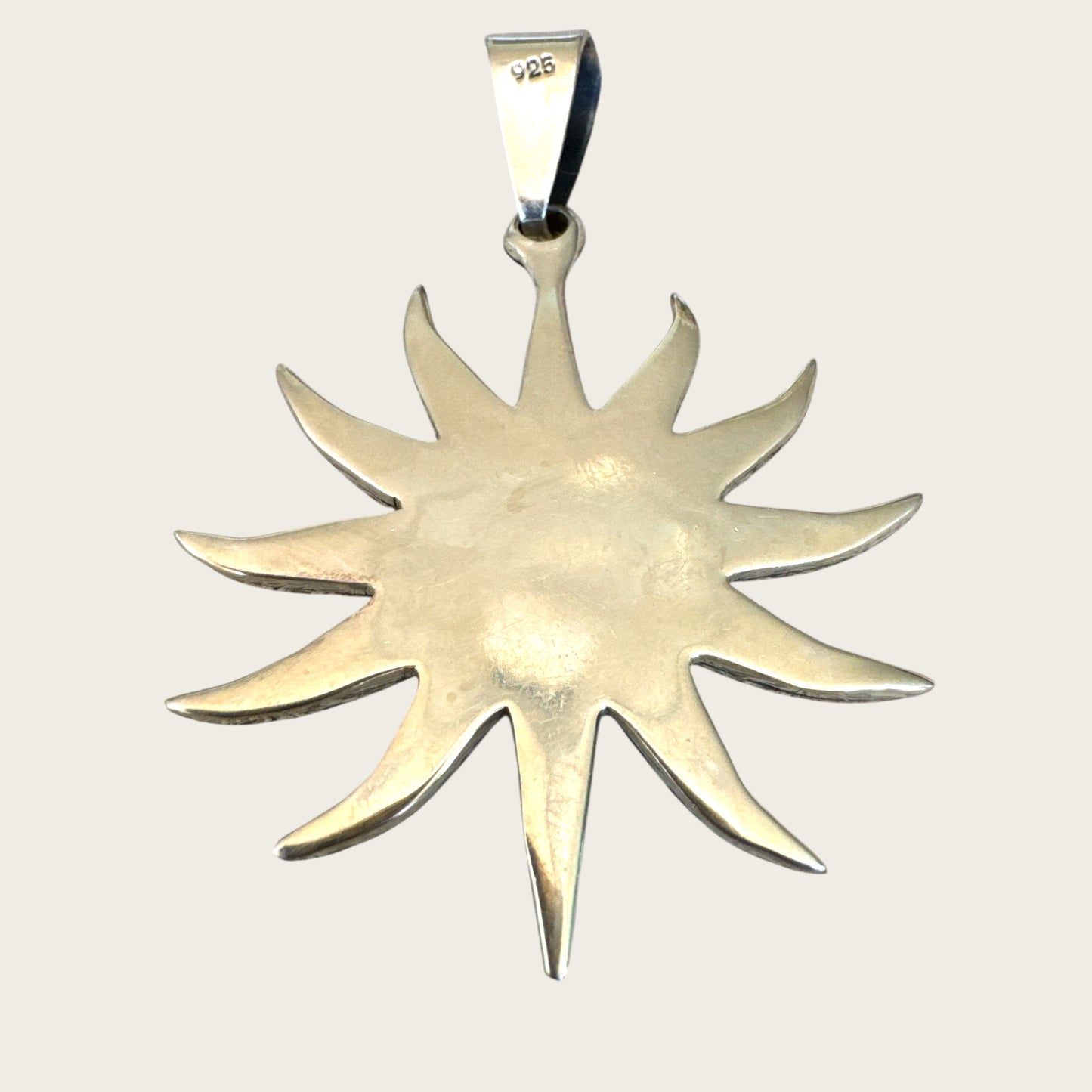 Sterling Silver Sunburst Pendant with Black Onyx – 22.52g – Signed 925