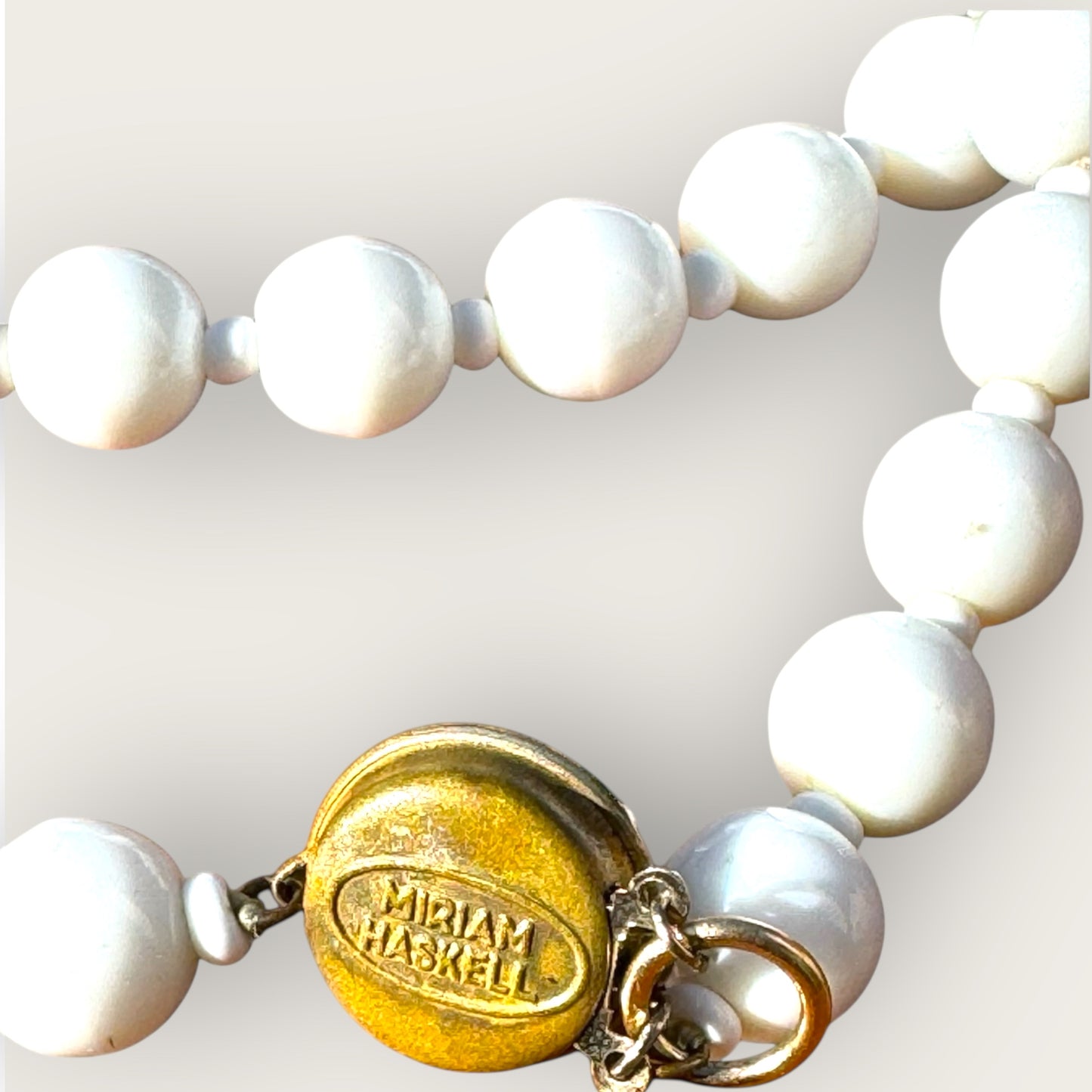Vintage Miriam Haskell White Milk Glass Necklace & Screw-Back Earrings Set – Signed Mid-Century Jewelry