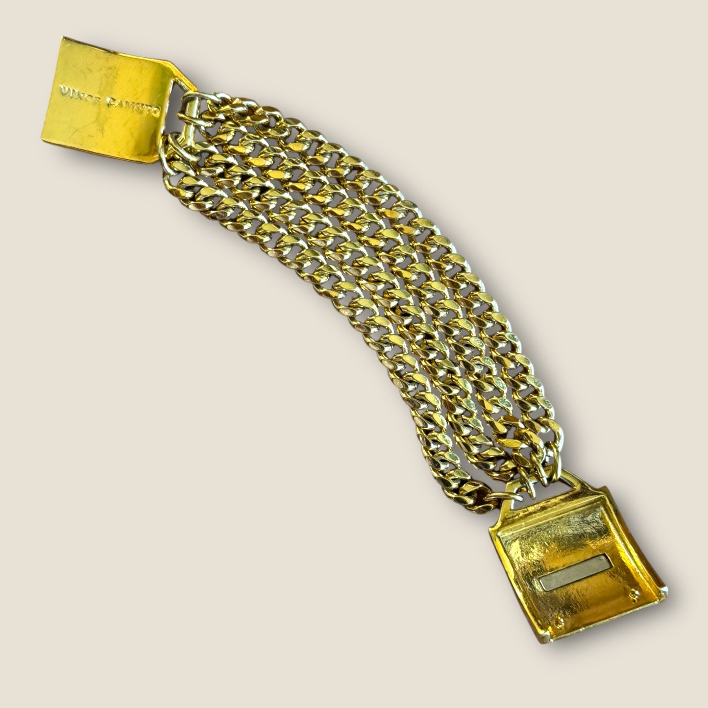 Rare Vince Camuto Runway Signed Necklace and Bracelet Set – Heavy Gold-Tone with Red Marbled Resin
