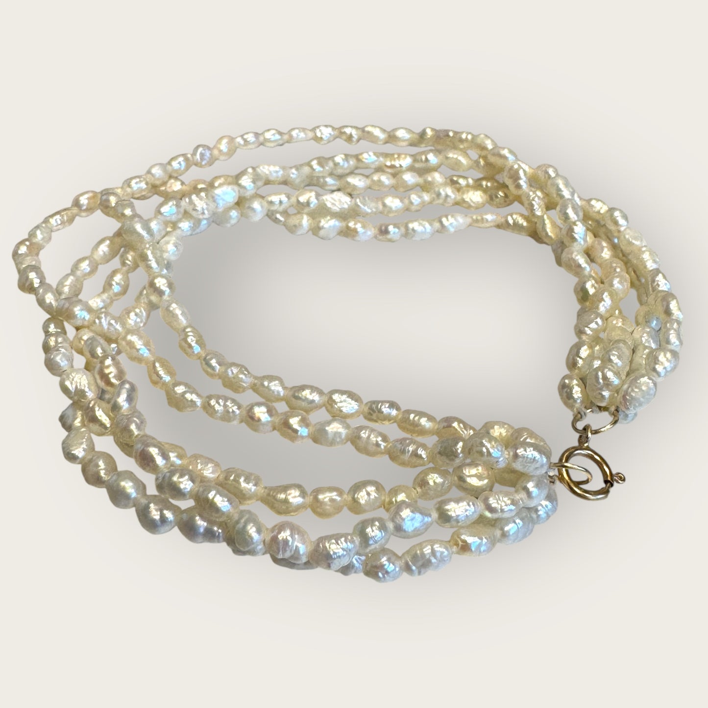 Vintage Five-Strand Freshwater Pearl Bracelet with 14K Gold-Filled Signed Clasp – 7.25 Inches