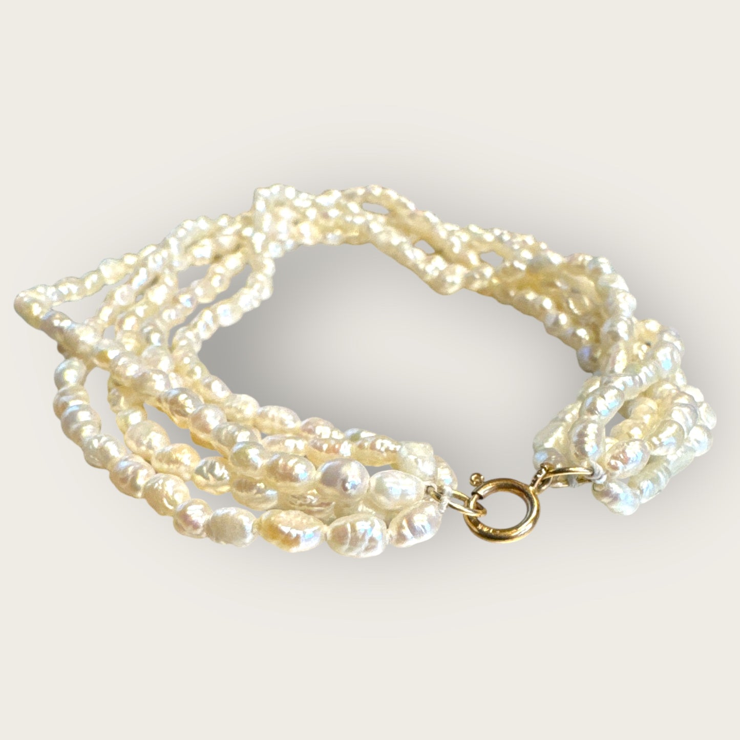 Vintage Five-Strand Freshwater Pearl Bracelet with 14K Gold-Filled Signed Clasp – 7.25 Inches