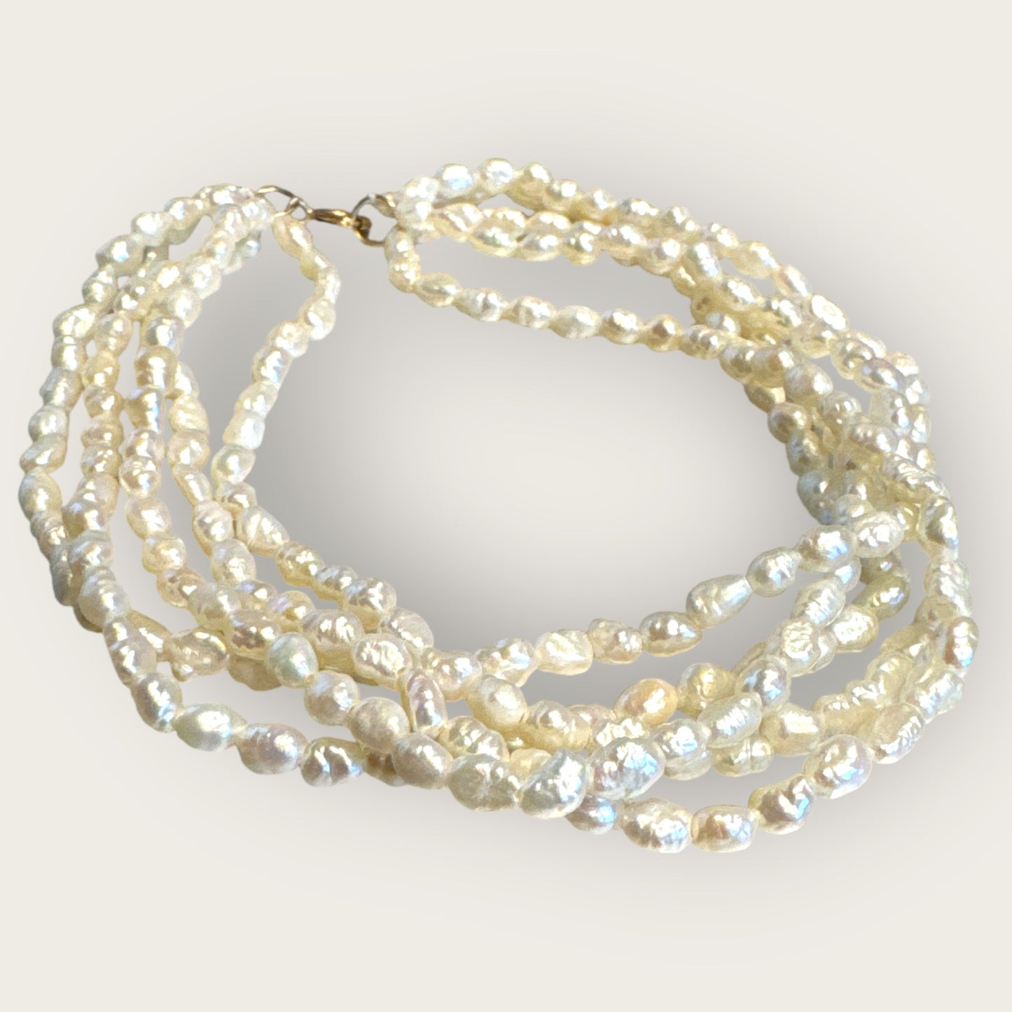 Vintage Five-Strand Freshwater Pearl Bracelet with 14K Gold-Filled Signed Clasp – 7.25 Inches