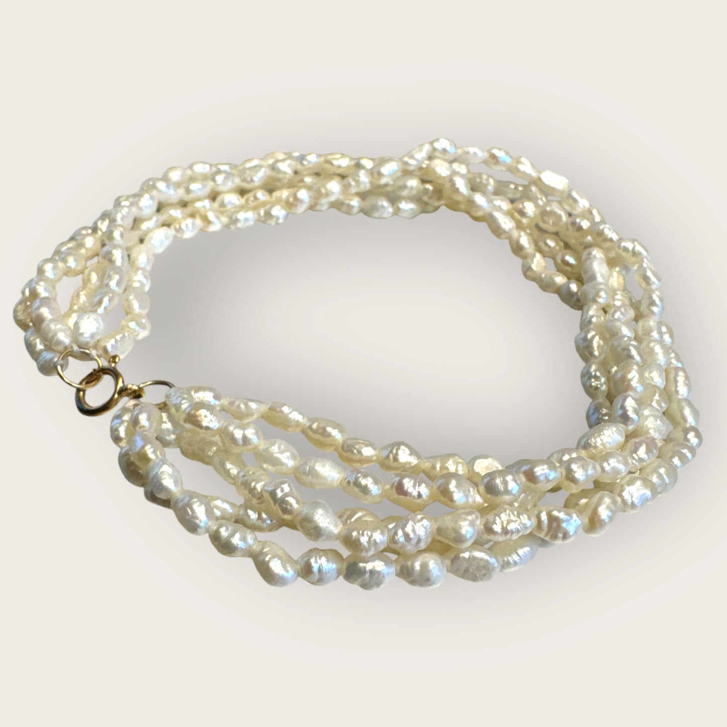 Vintage Five-Strand Freshwater Pearl Bracelet with 14K Gold-Filled Signed Clasp – 7.25 Inches