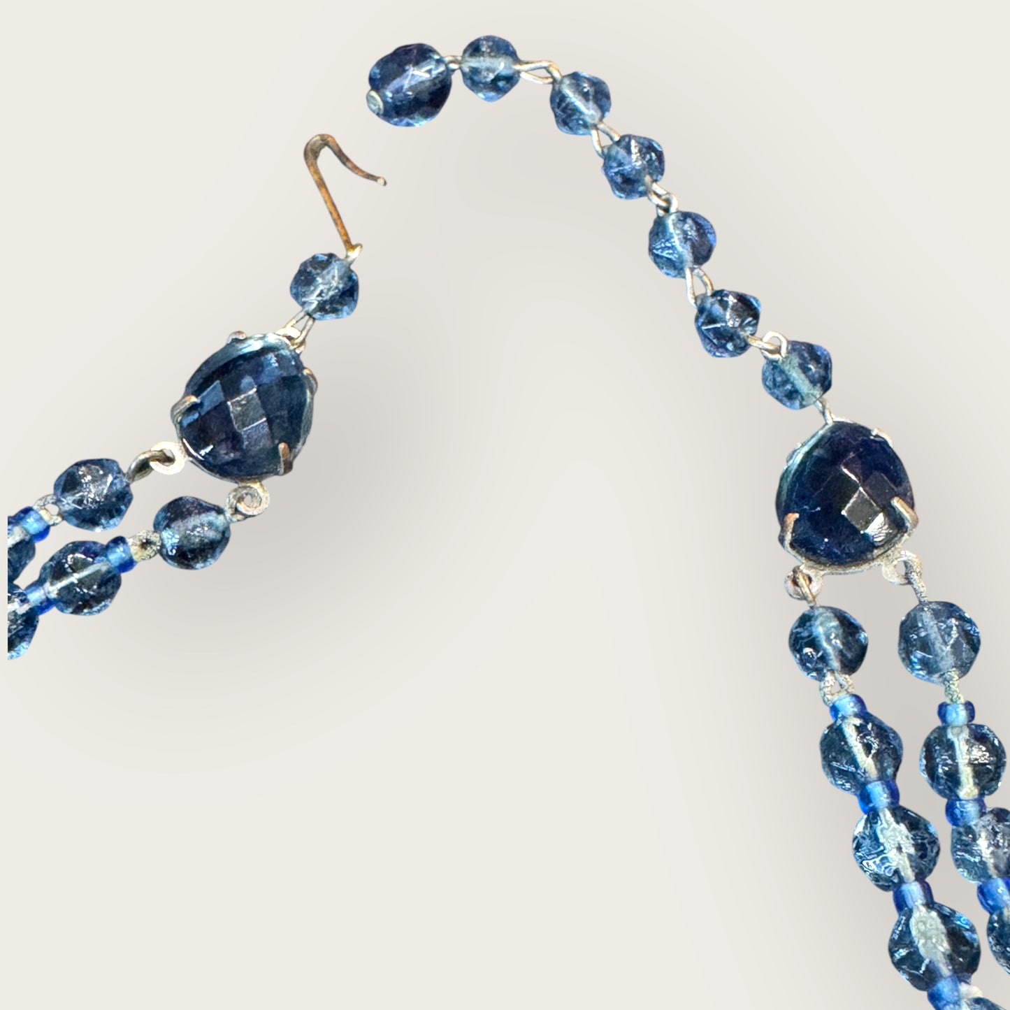 Vintage West Germany Slate Blue Glass Bead Double-Strand Necklace
