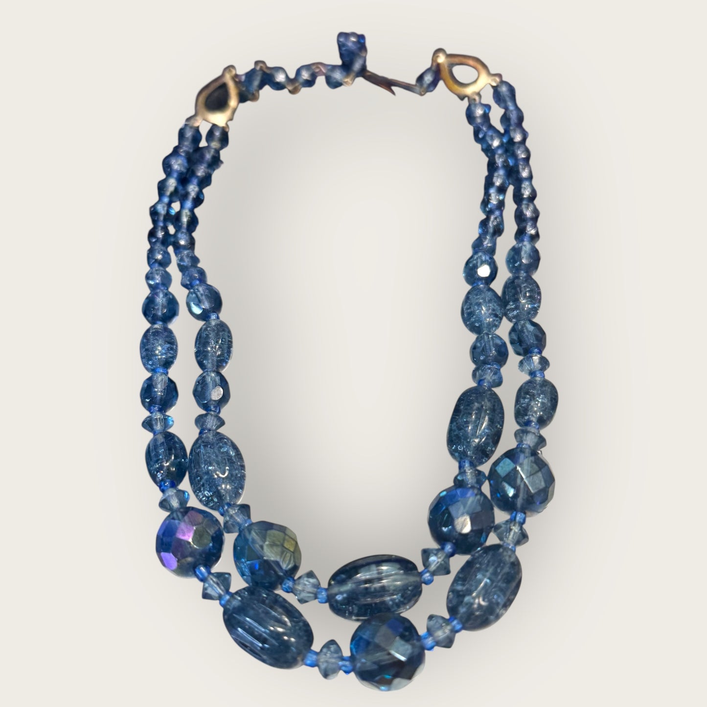 Vintage West Germany Slate Blue Glass Bead Double-Strand Necklace