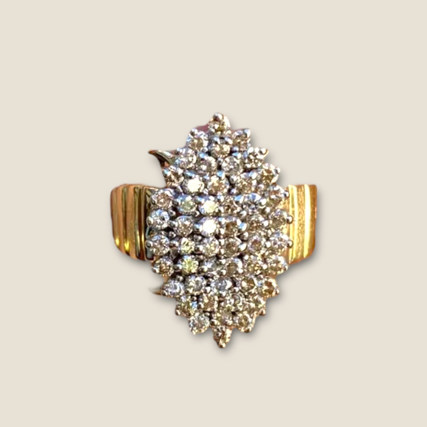 Vintage 10K White and Yellow Gold Clear Sapphire Cluster Ring – Size 5–5.25