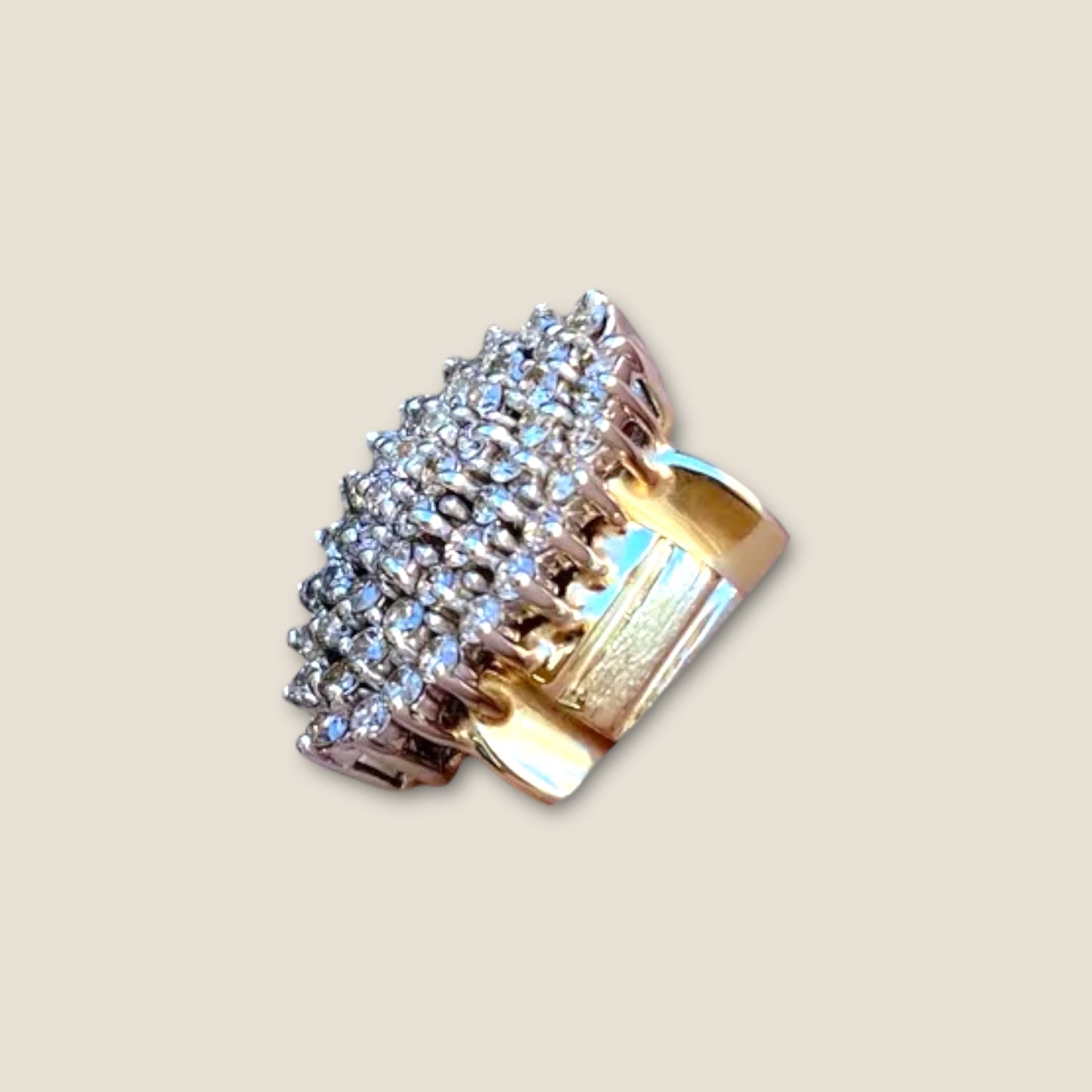 Vintage 10K White and Yellow Gold Clear Sapphire Cluster Ring – Size 5–5.25