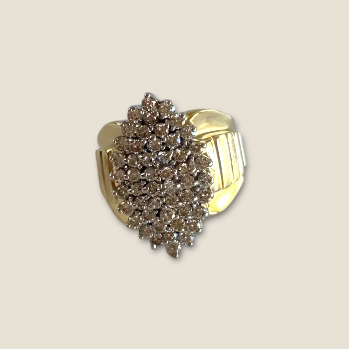 Vintage 10K White & Yellow Gold Clear Sapphire Cluster Ring – Size 5–5.25, Estate Raised Dome Cocktail Ring