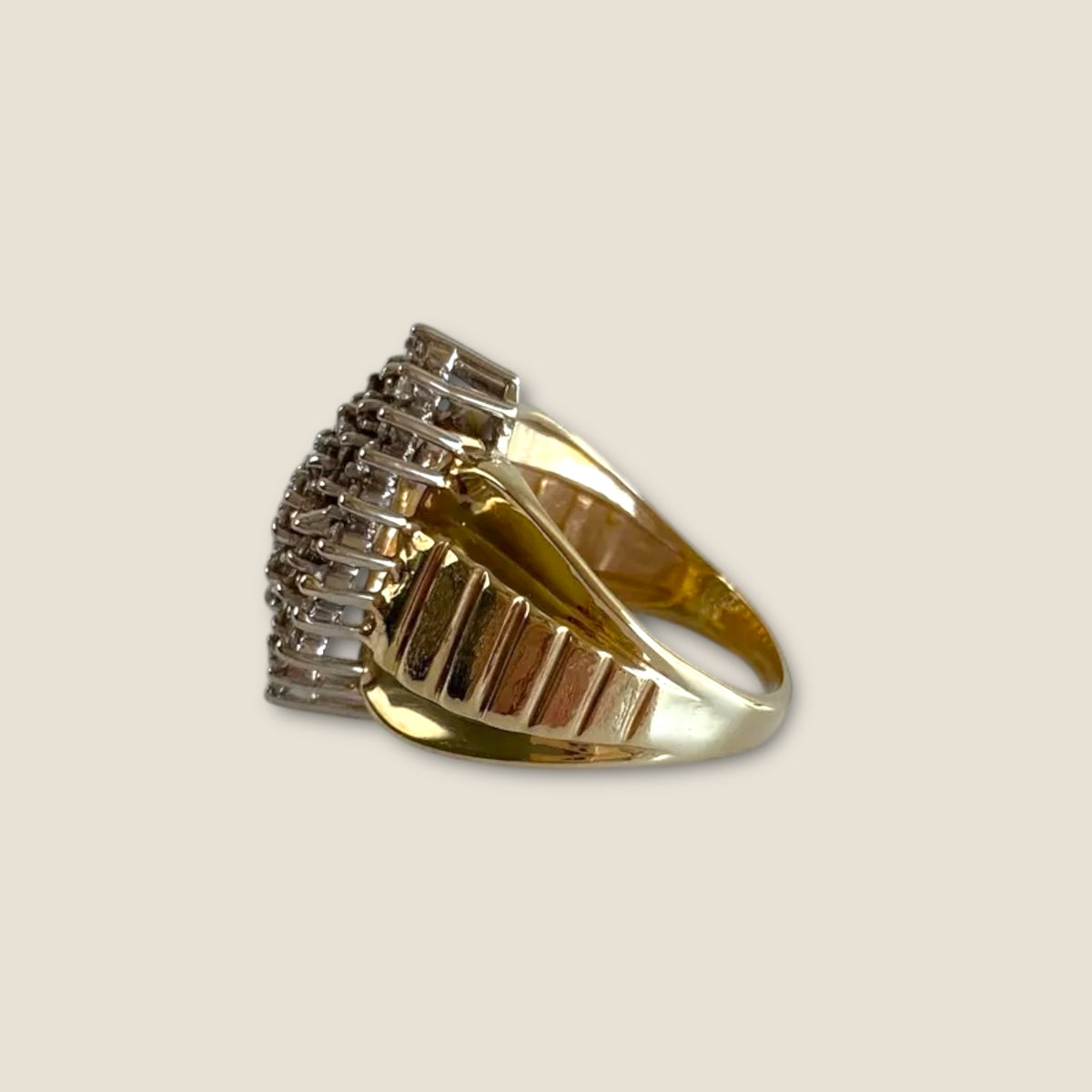 Vintage 10K White & Yellow Gold Clear Sapphire Cluster Ring – Size 5–5.25, Estate Raised Dome Cocktail Ring