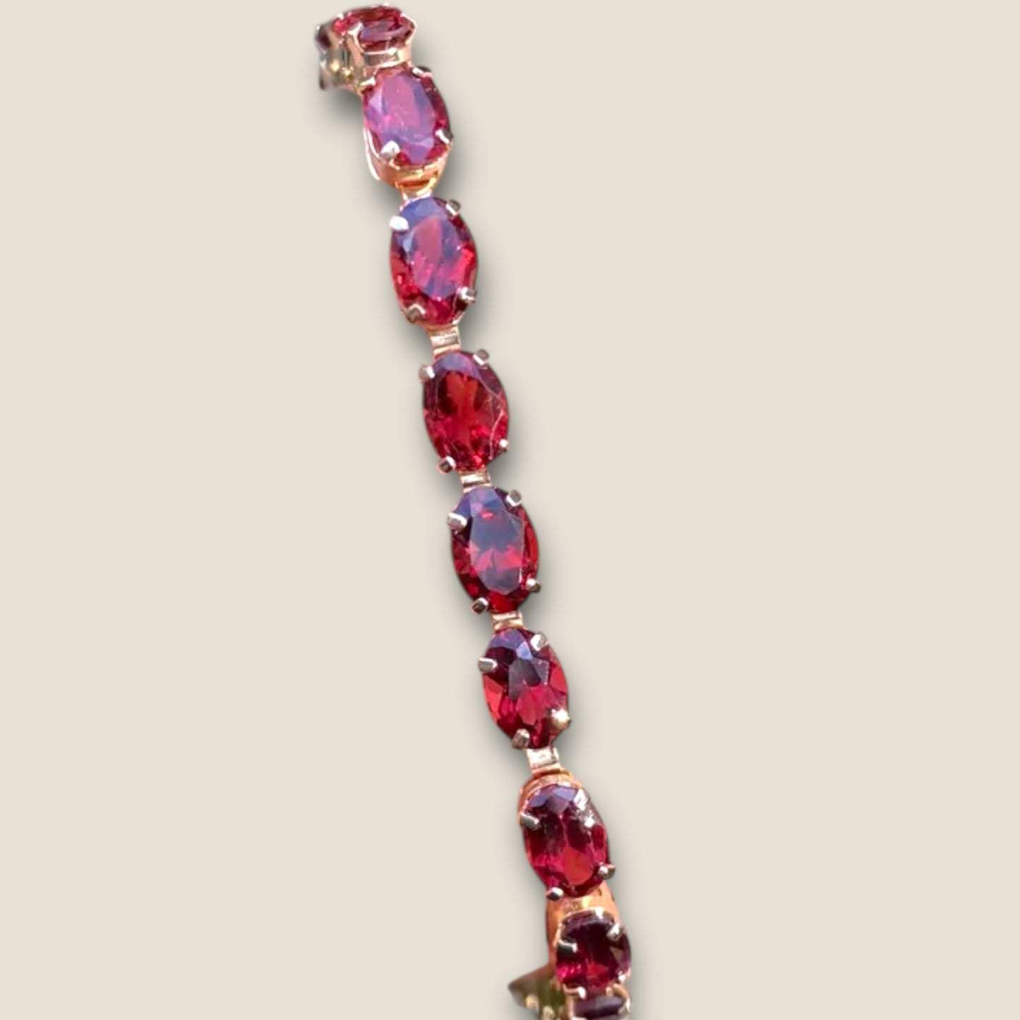 Vintage Solid 14k Yellow Gold Garnet Link Bracelet – 7 Inch Fine Estate Jewelry